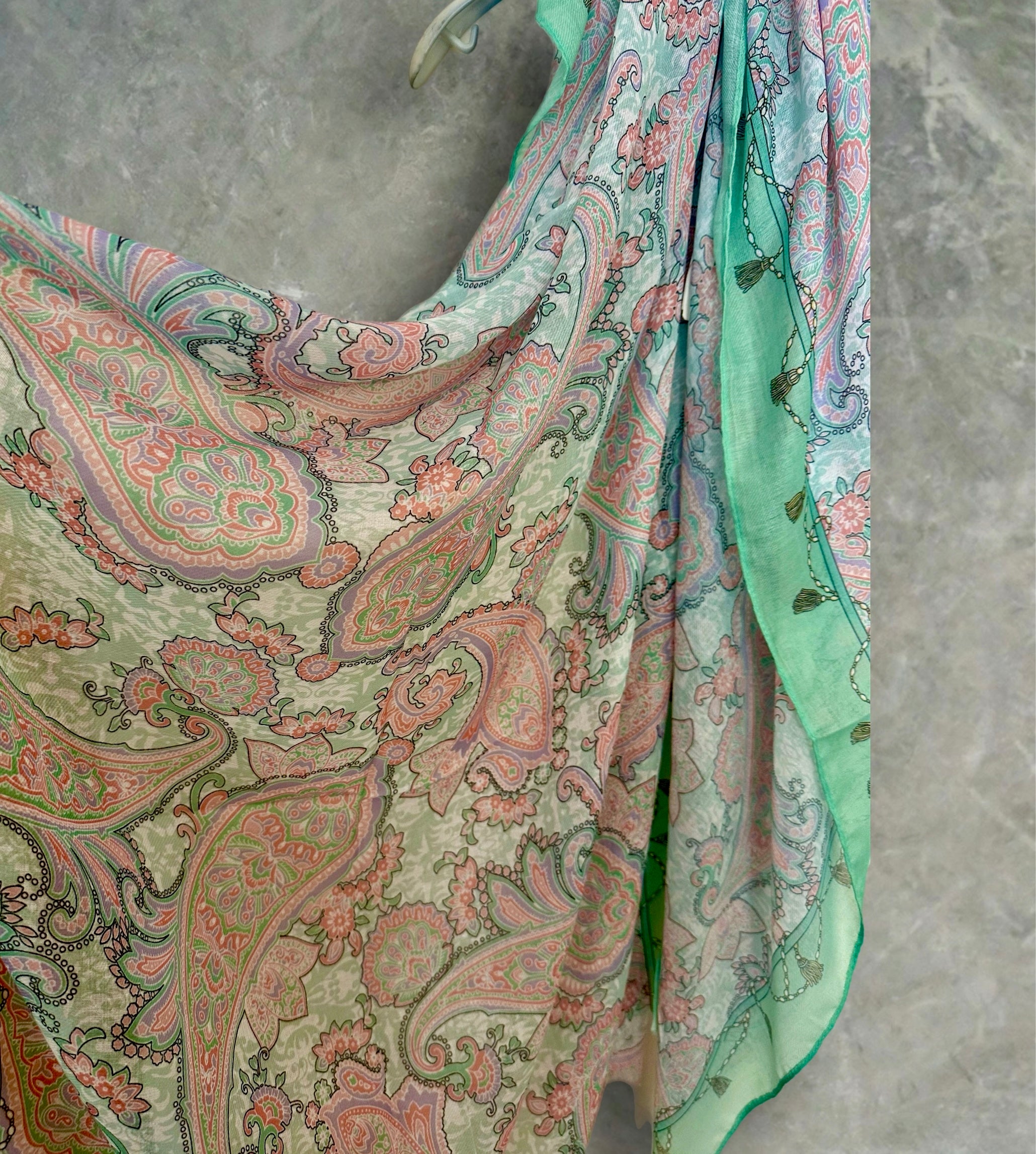 Light Green Paisley Pattern Cotton Scarf