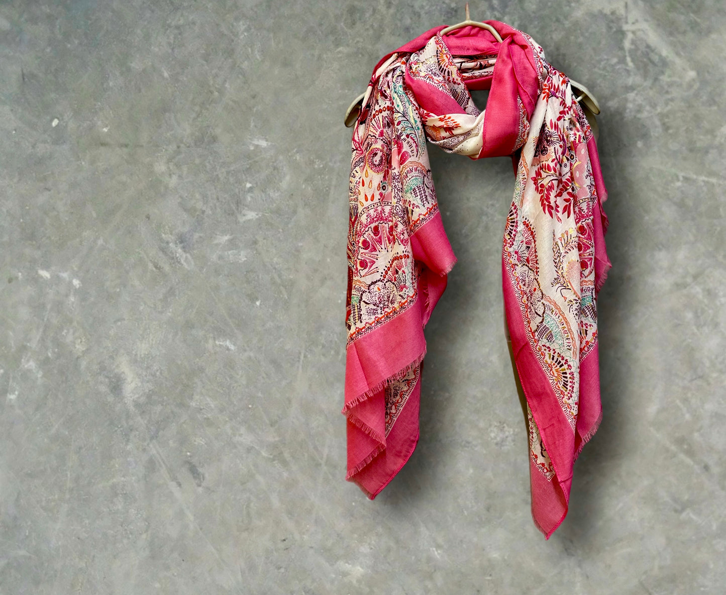 Bright Pink Sketch Tree Scarf with Pink Trim,Perfect for Women,All Seasons,Ideal Gifts for Her,Mom, Birthday and Christmas.