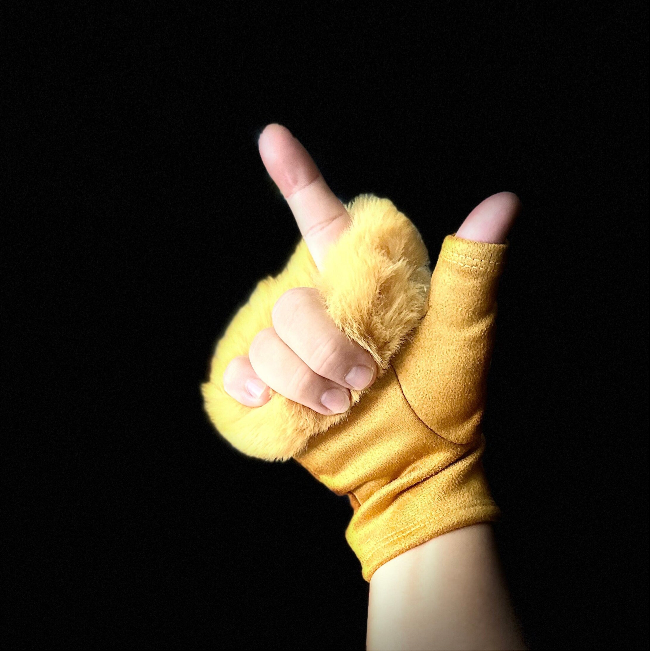 Mustard Yellow Suede Fingerless Gloves with Faux Fur details
