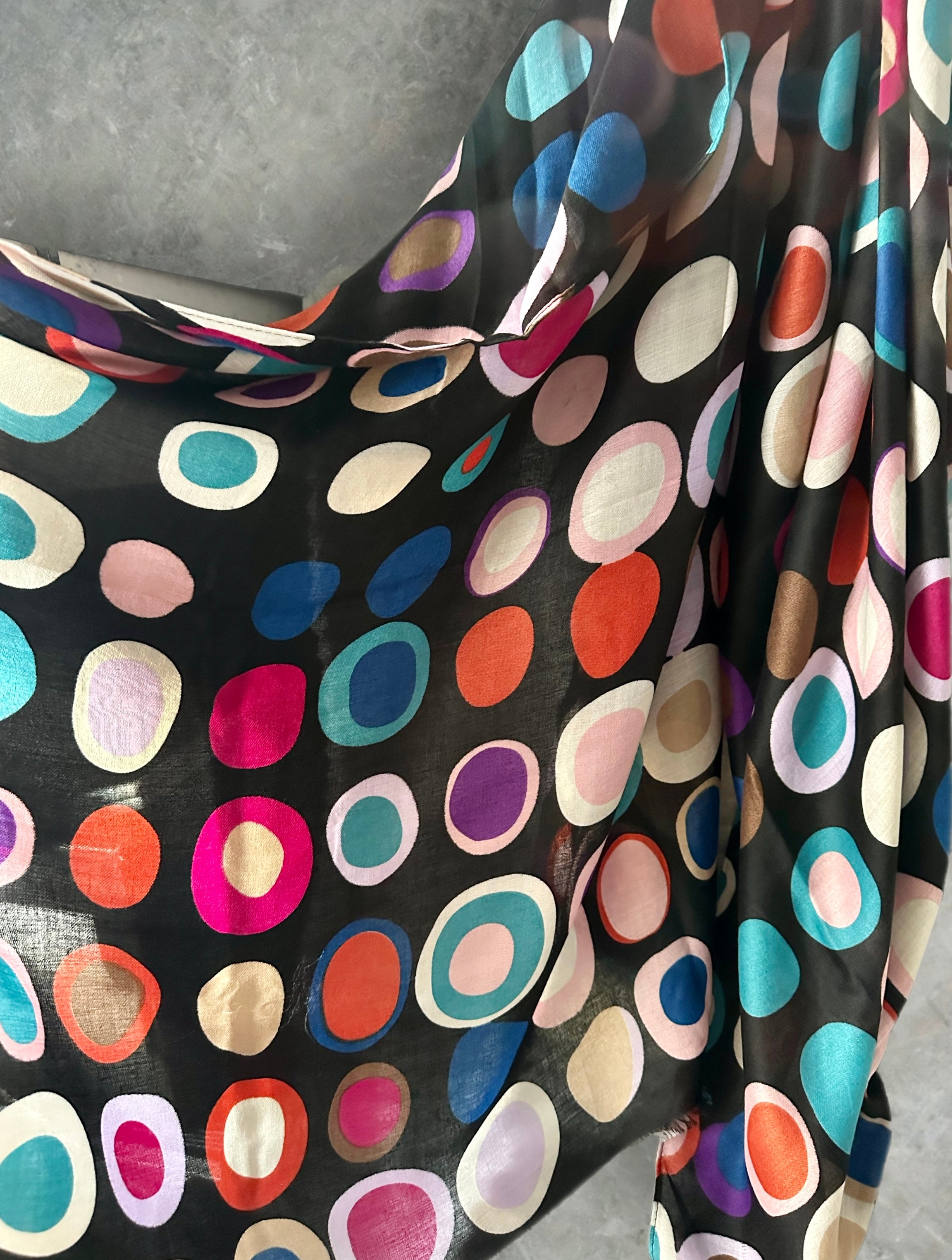 Multicolour Circle Pattern Black Cotton Scarf,Women Scarf
