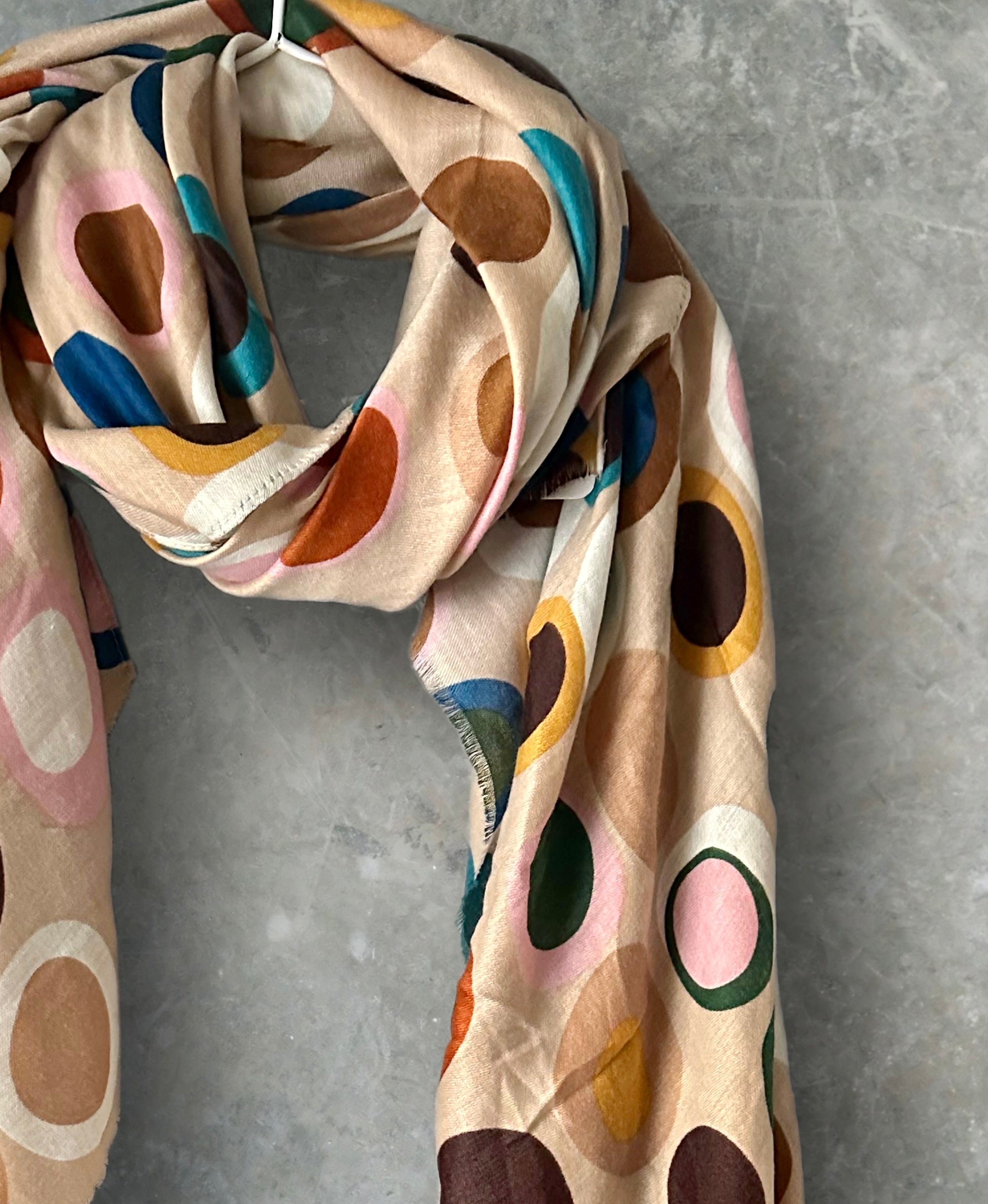Multicolour Circle Pattern Beige Cotton Scarf