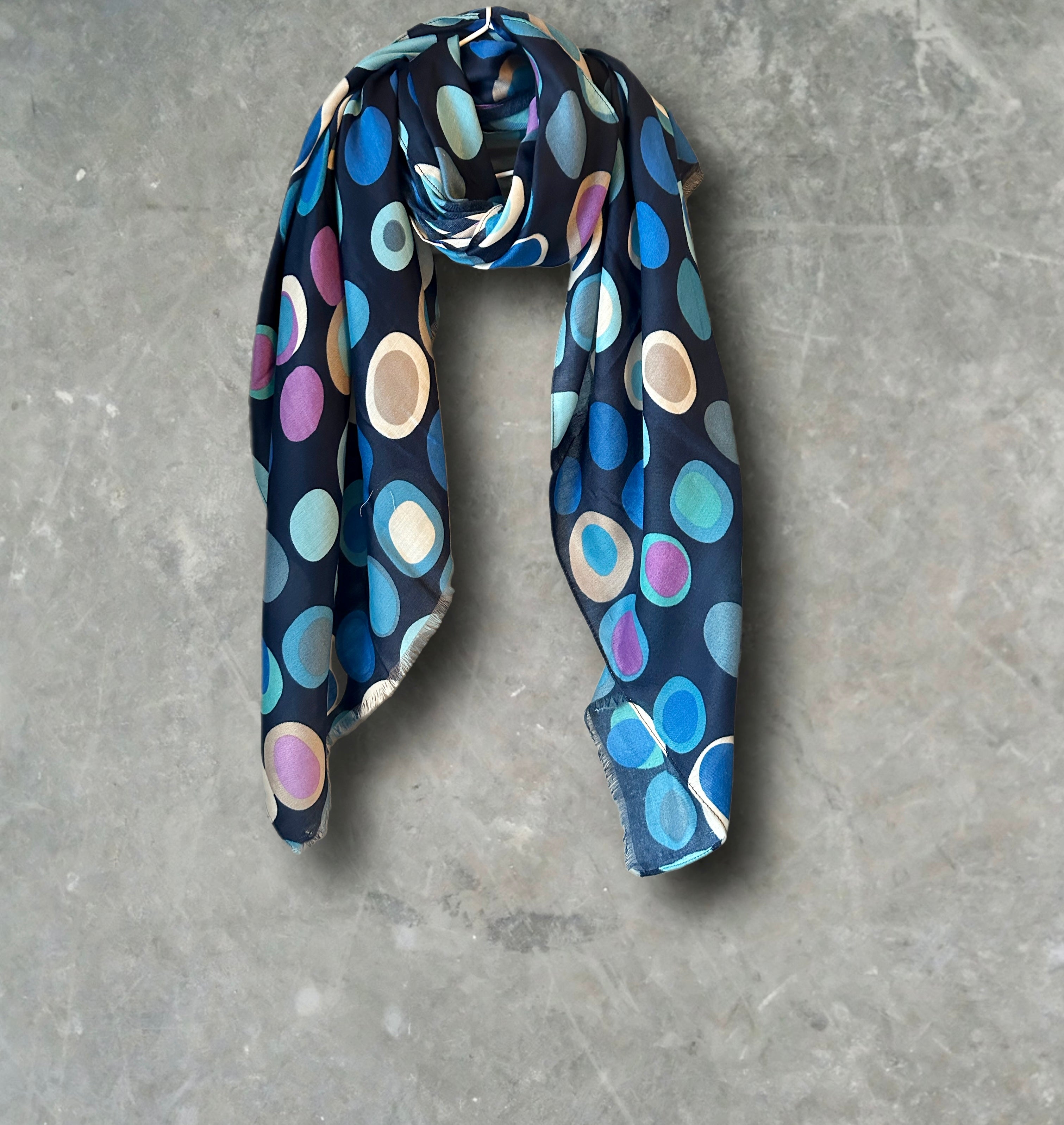 Multicolour Circle Pattern Blue Cotton Scarf