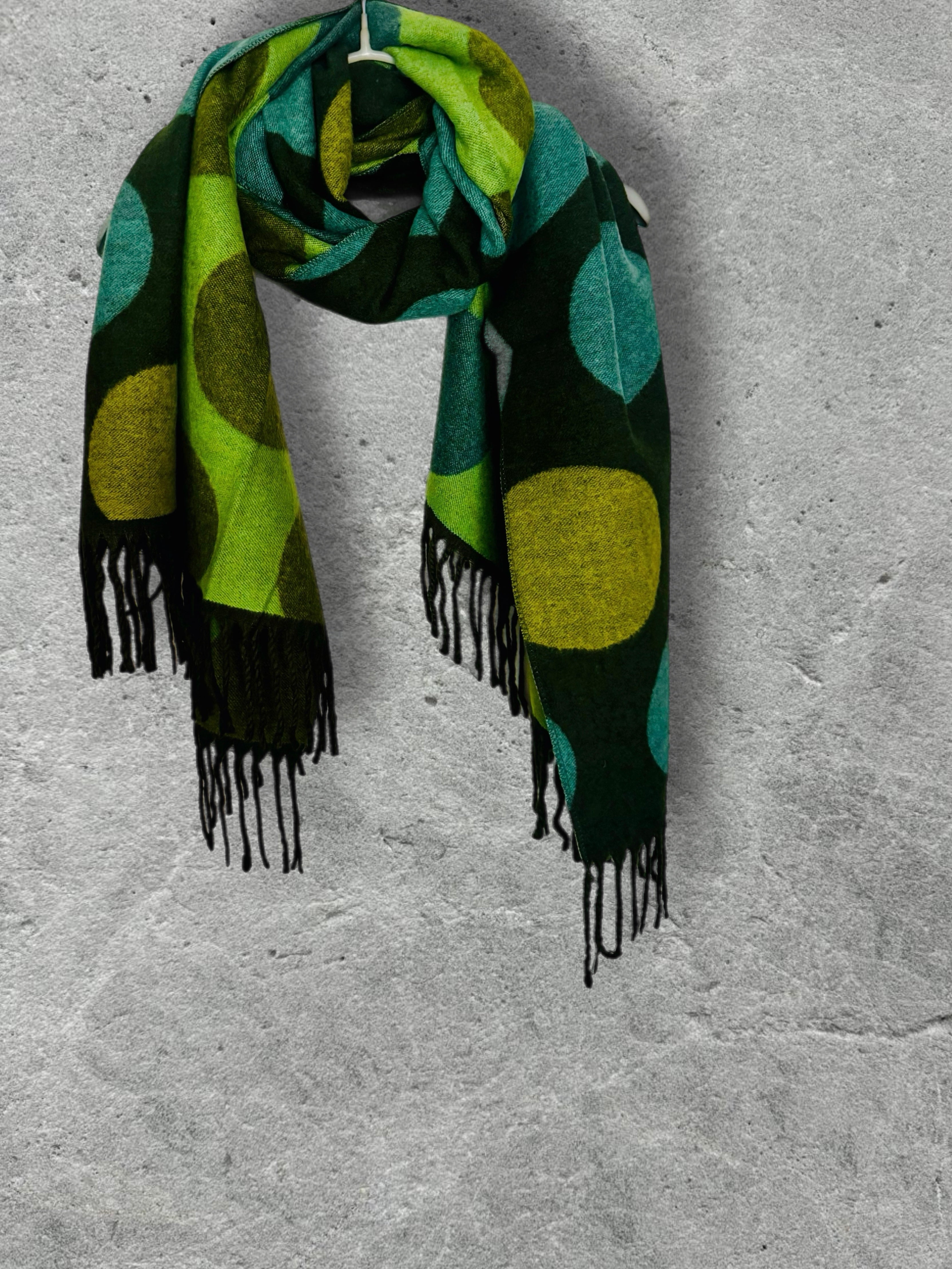 Bright Green Double-Sided Cashmere Winter Scarf with Polka Dots design