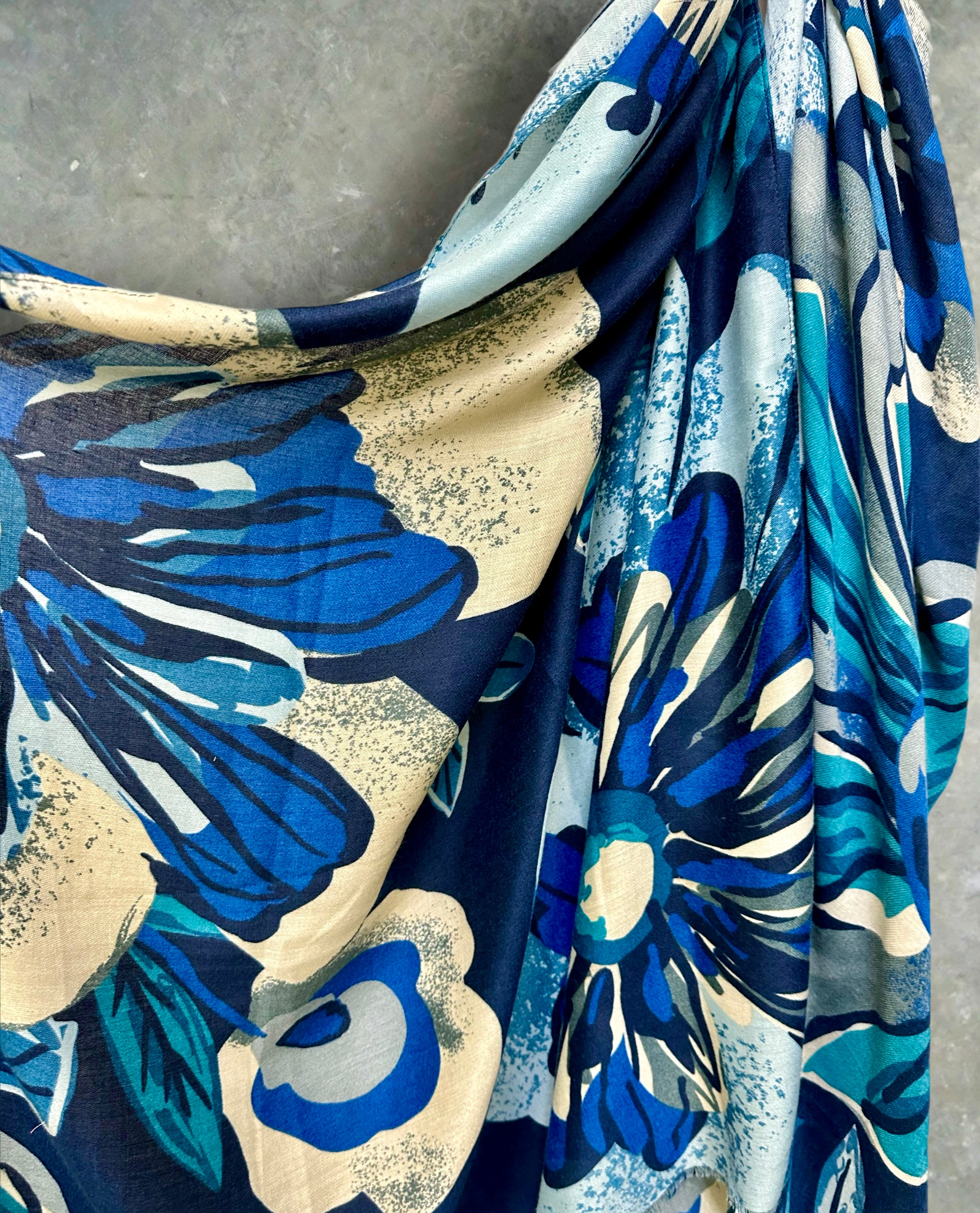 Vintage Inspired Blue Floral Scarf
