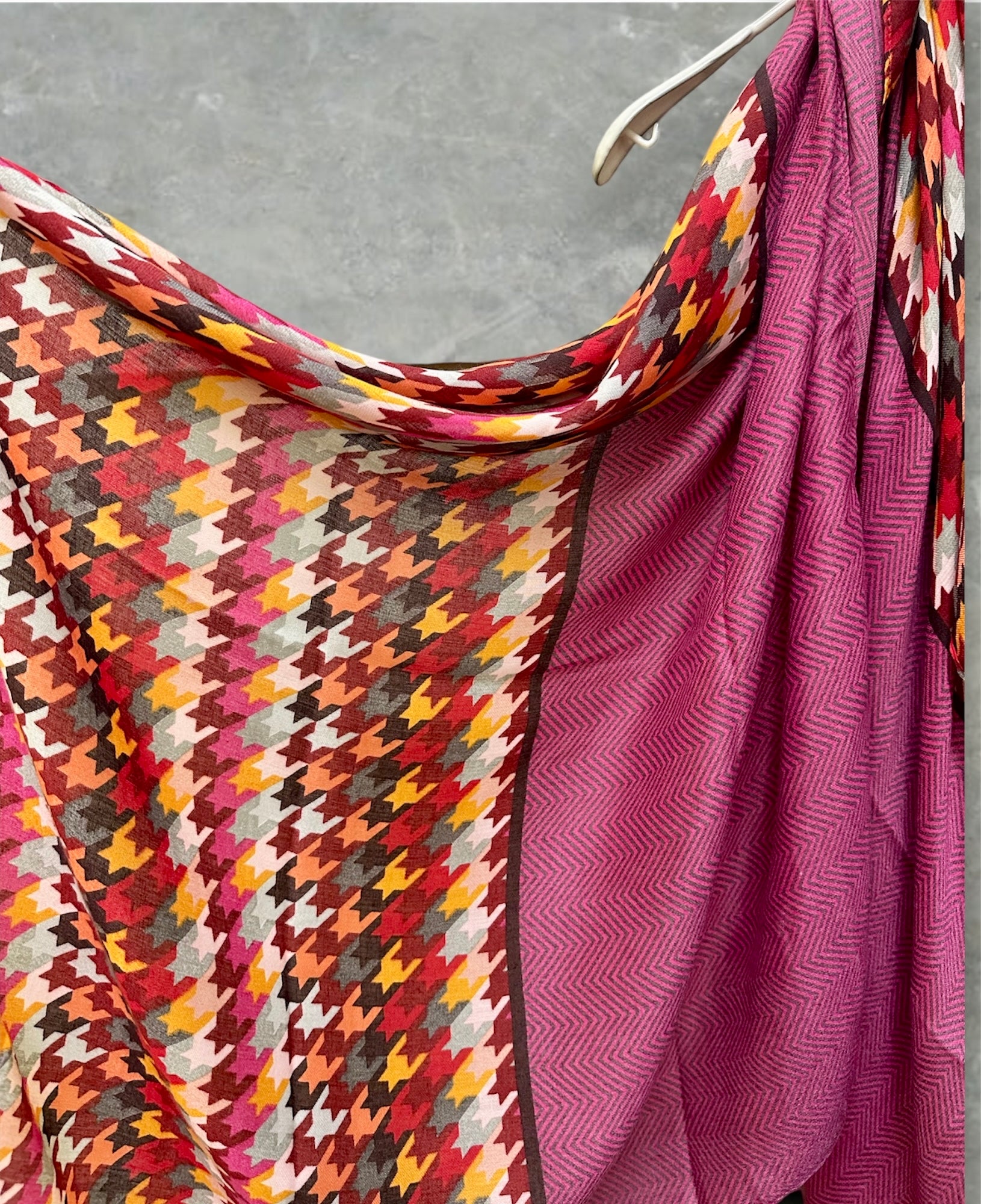 ECO Friendly Houndstooth Pattern Cotton Blend In Dark Pink Scarf