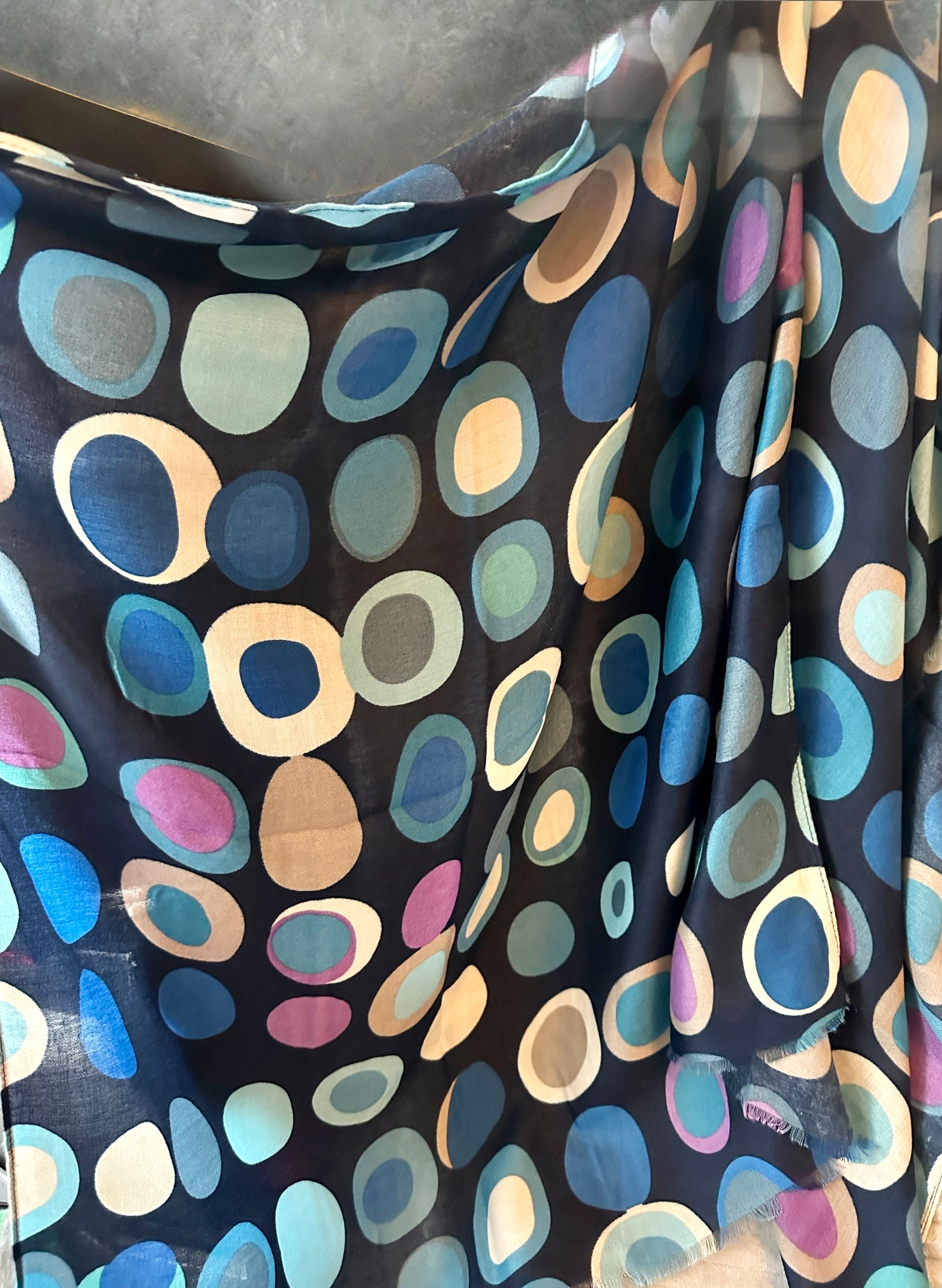 Multicolour Circle Pattern Blue Cotton Scarf