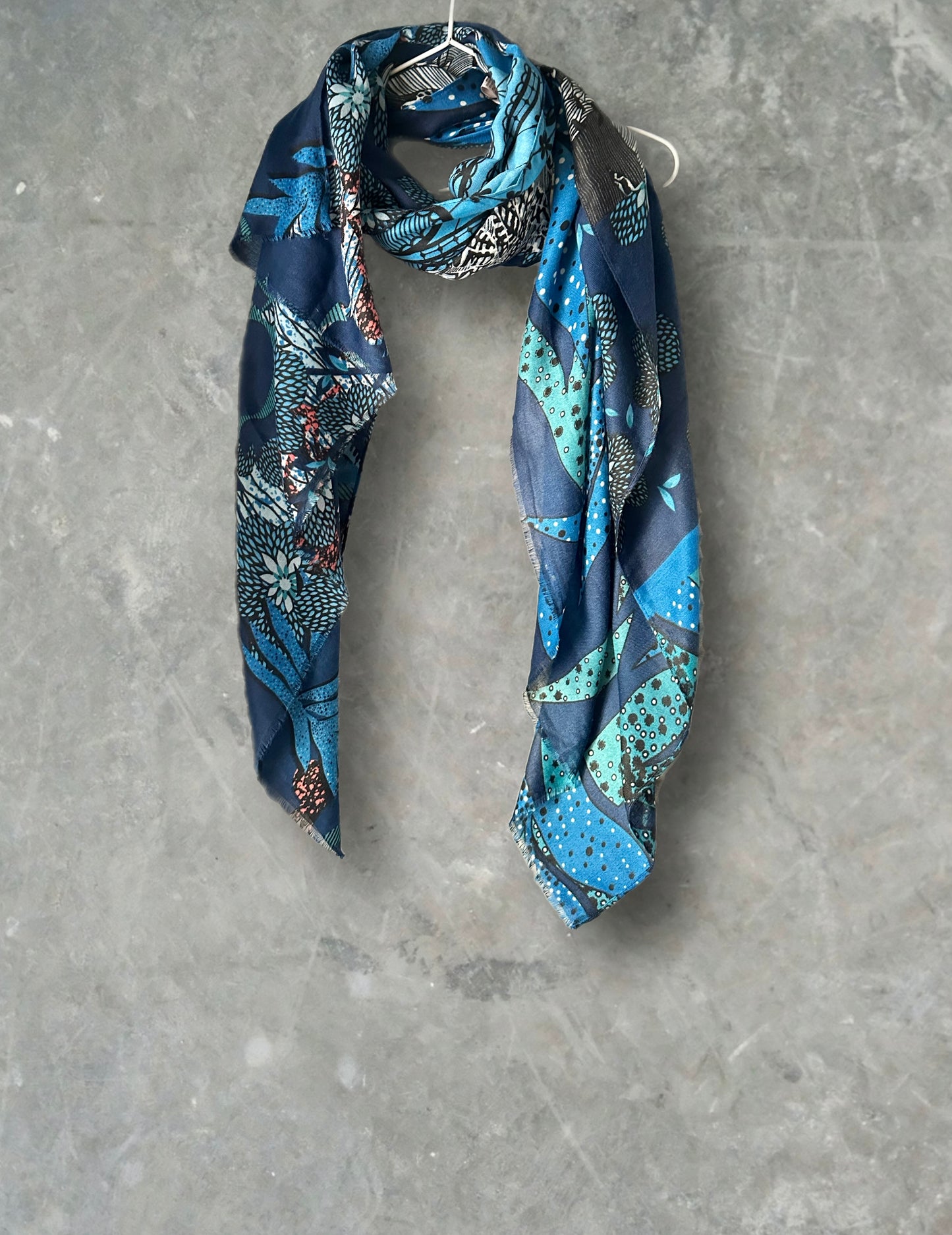 Unique Art Deco Flowers Pattern Blue Scarf,Suitable All Season,Great Gifts For Her Birthday Christmas/Gifts For Mother.