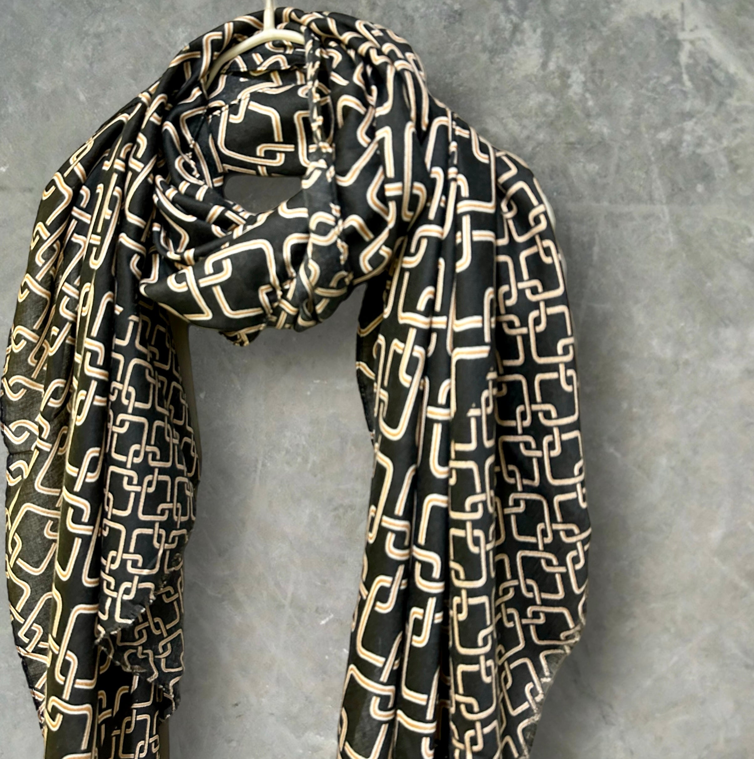 Stylish black Scarf Featuring Interlocking Design