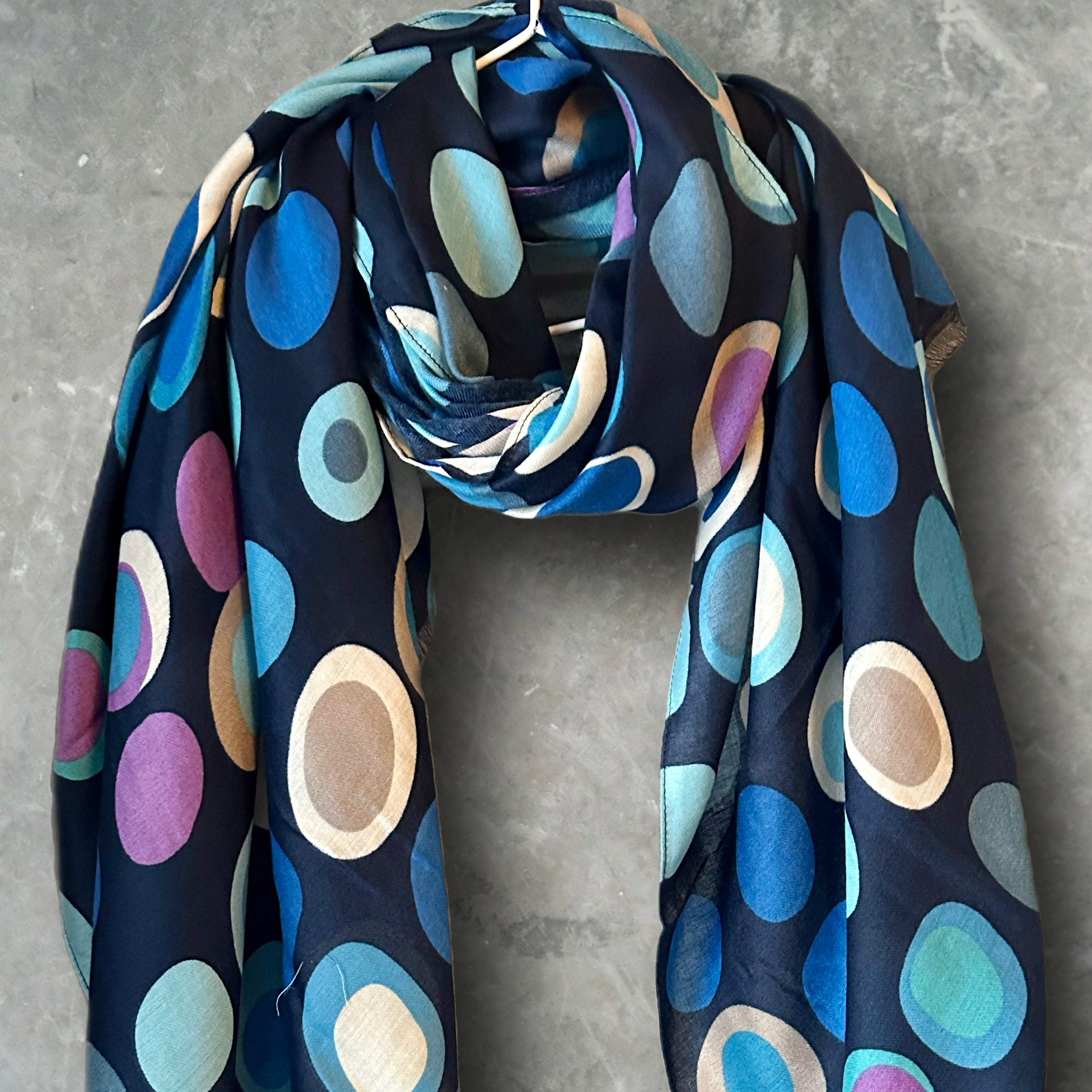 Multicolour Circle Pattern Blue Cotton Scarf