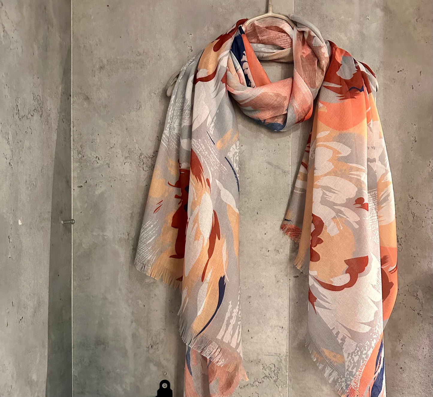 Beige Cotton Blend Scarf with Huge Flowers Pattern – An Elegant Gift for Mom and Her, Ideal for Birthday and Christmas Celebrations