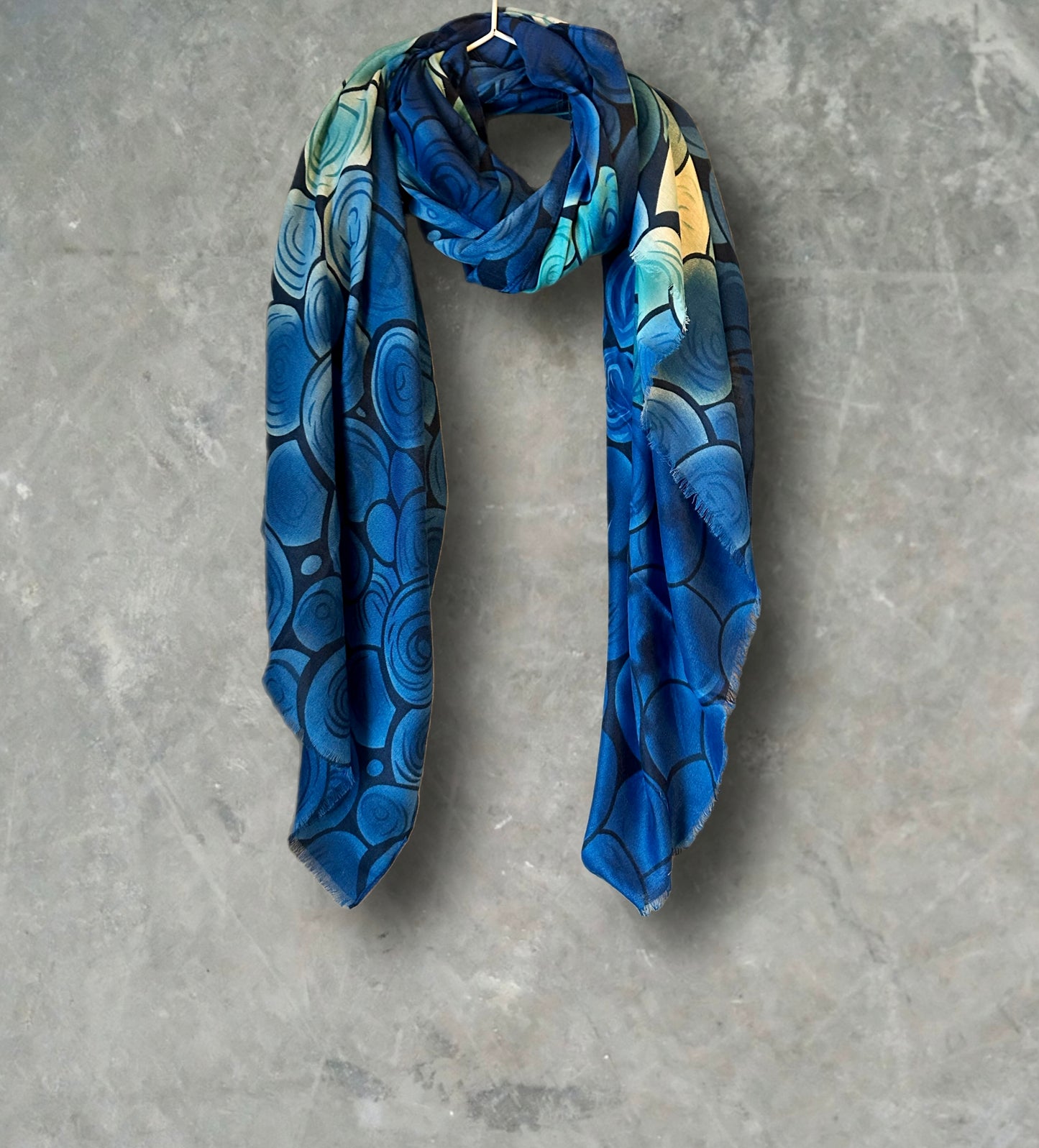 Seamless Bubbles Pattern Cotton Scarf in Blue. Women's Scarf for Autumn and Winter,Ideal for Gifting to Her or Mom on Birthdays or Christma.