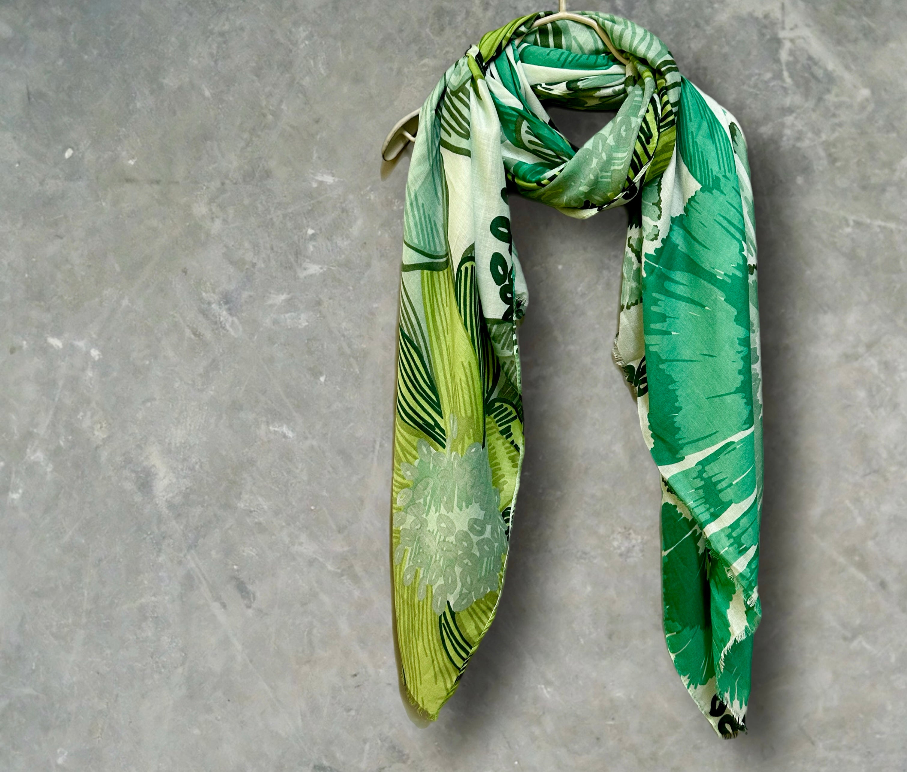 Stunning Green Scarf Featuring Huge Sketched Flowers