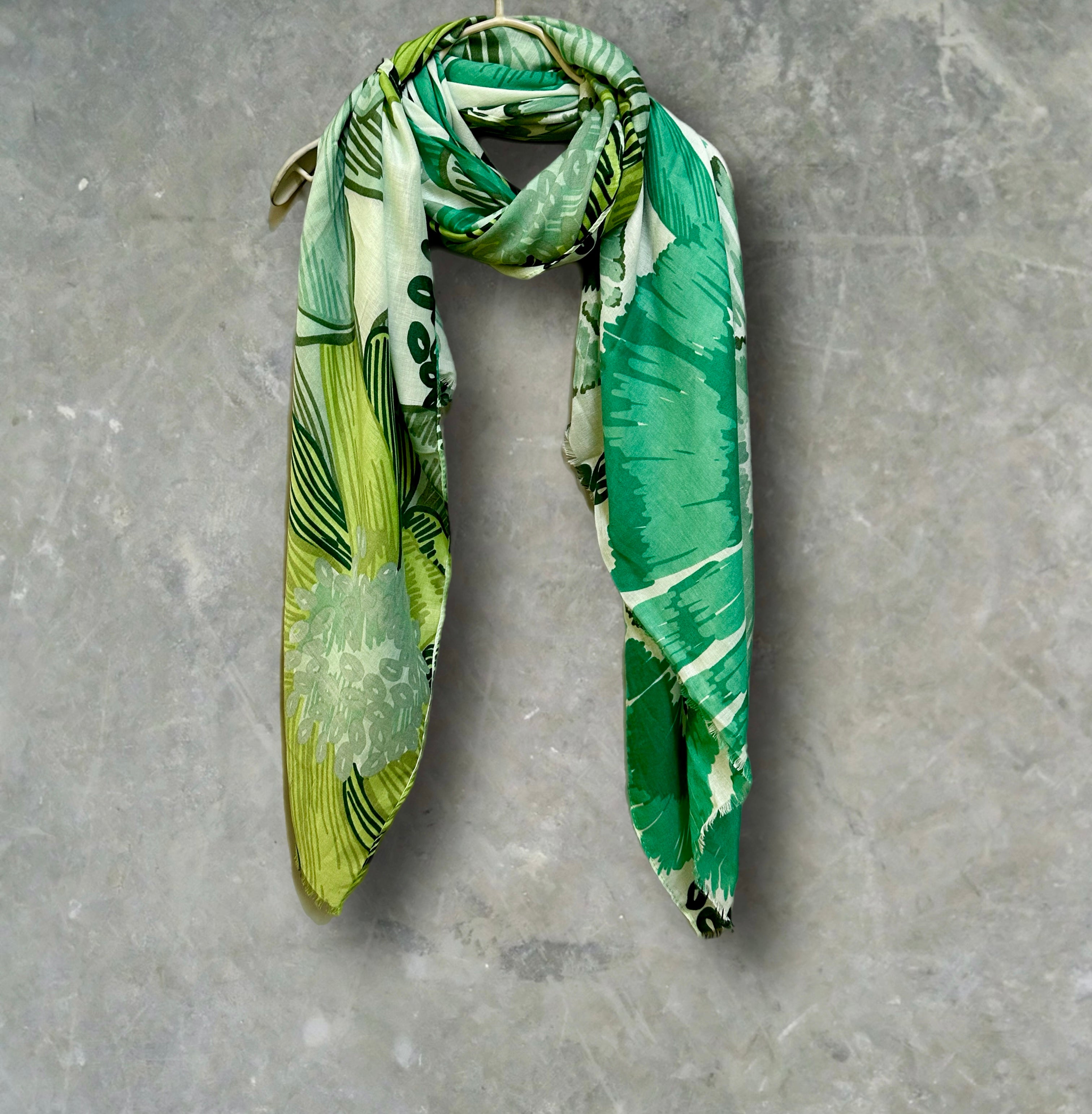 Stunning Green Scarf Featuring Huge Sketched Flowers