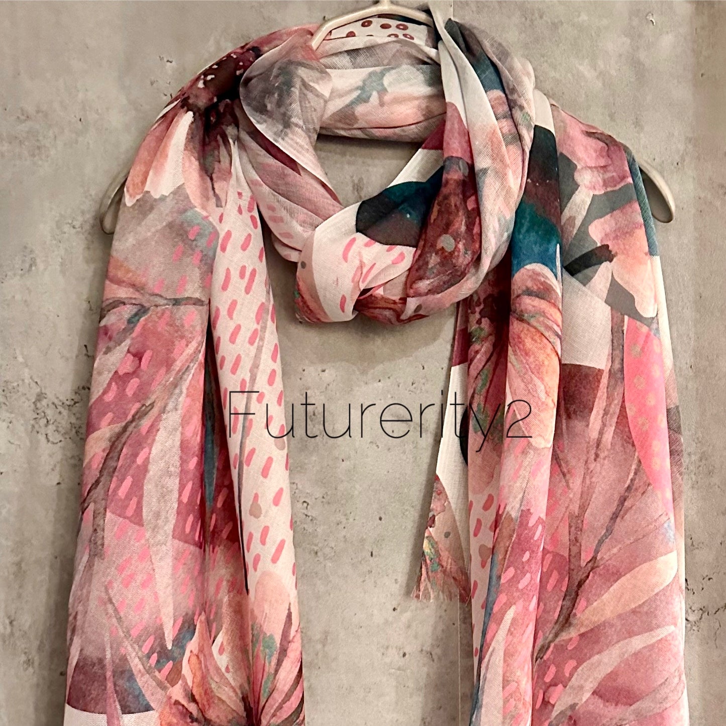 Large Watercolour Flowers Scarf,Organic Cotton Blend Scarf In Purple Pink
