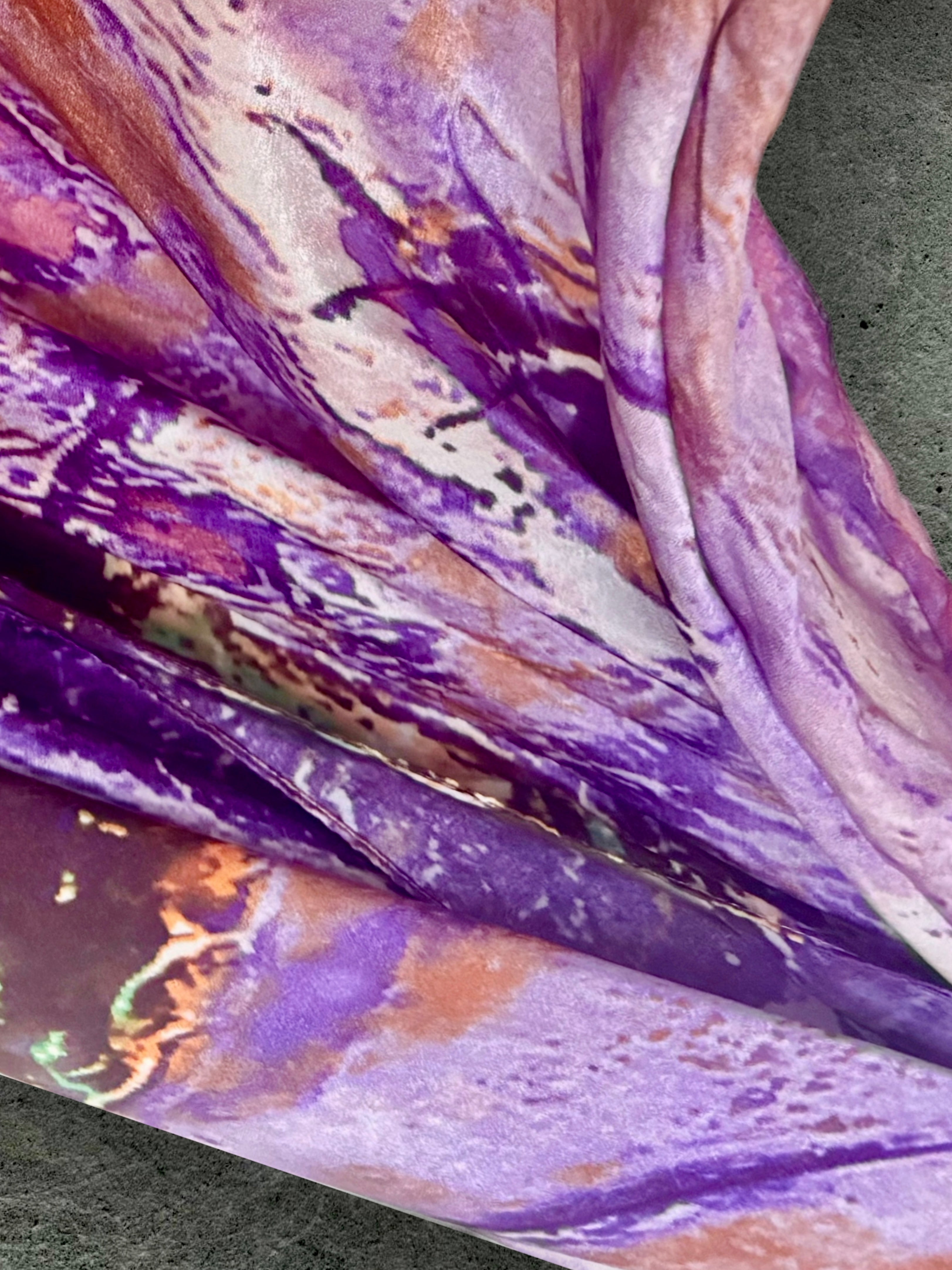 Luxury Silk Scarf with Abstract Art Print in Purple Tones,Handmade Women’s Wrap for All Season,Great Gifts for Her,Mom,Birthday or Christmas