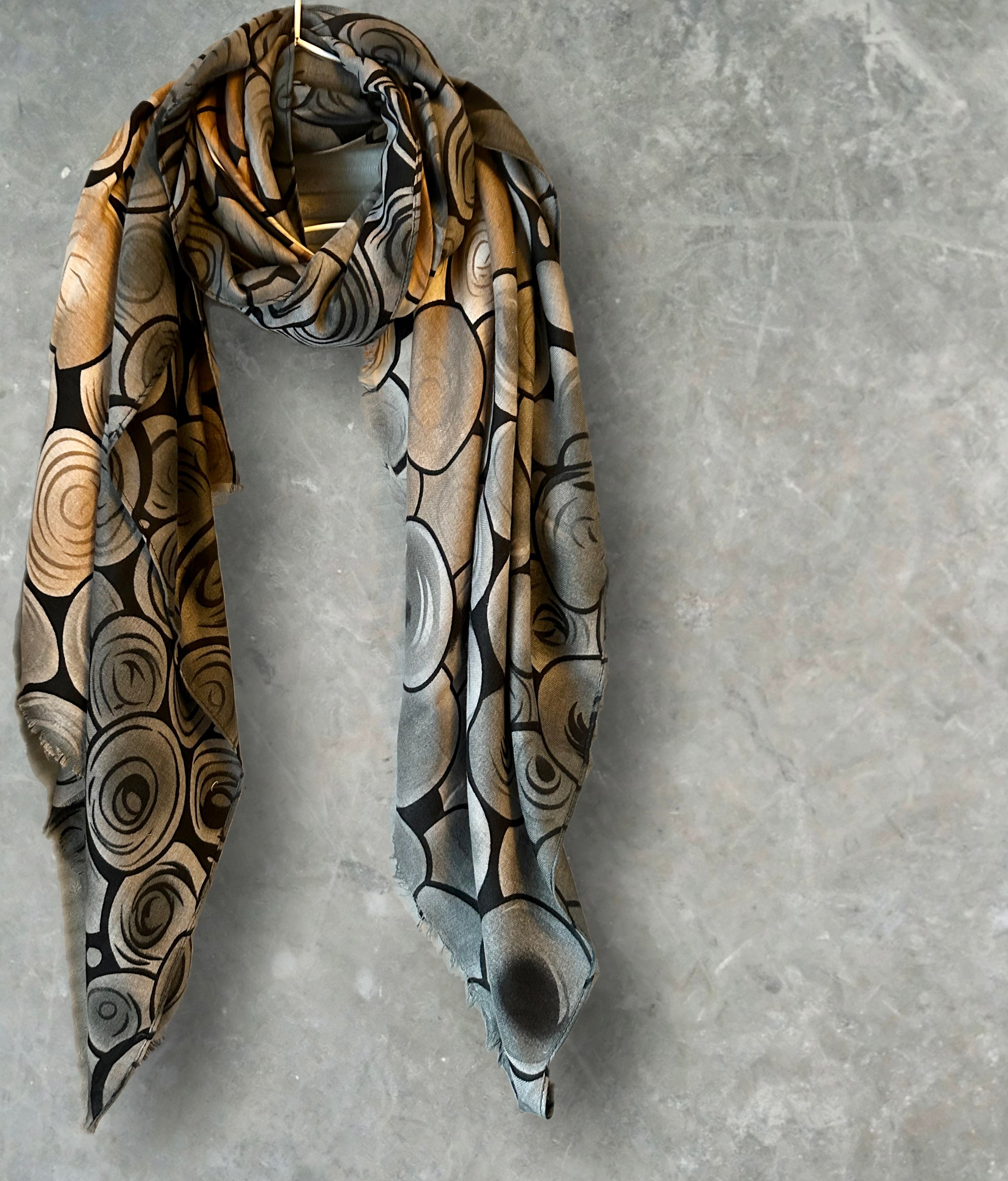 Greyish Brown Seamless Bubbles Pattern Cotton Scarf