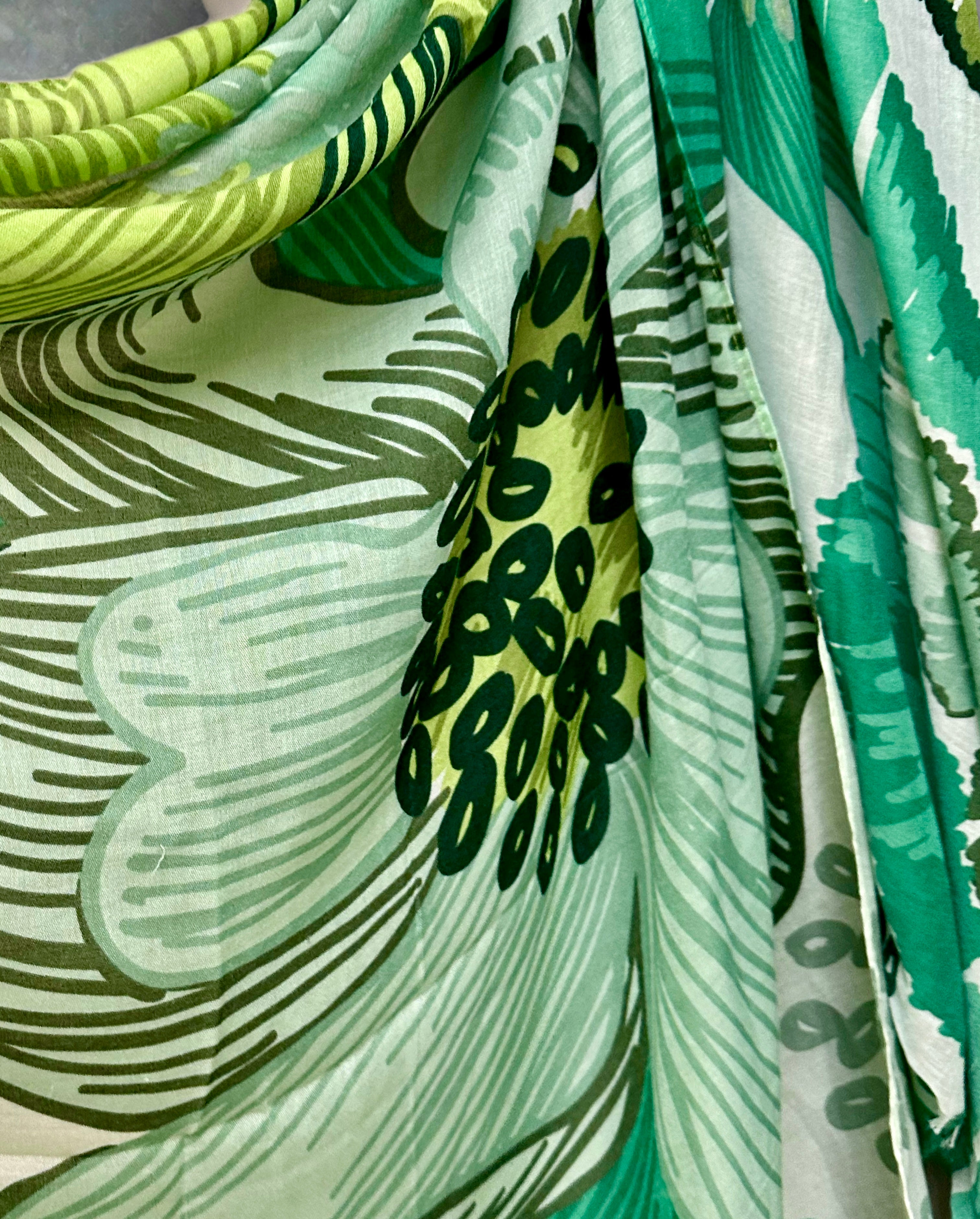 Stunning Green Scarf Featuring Huge Sketched Flowers