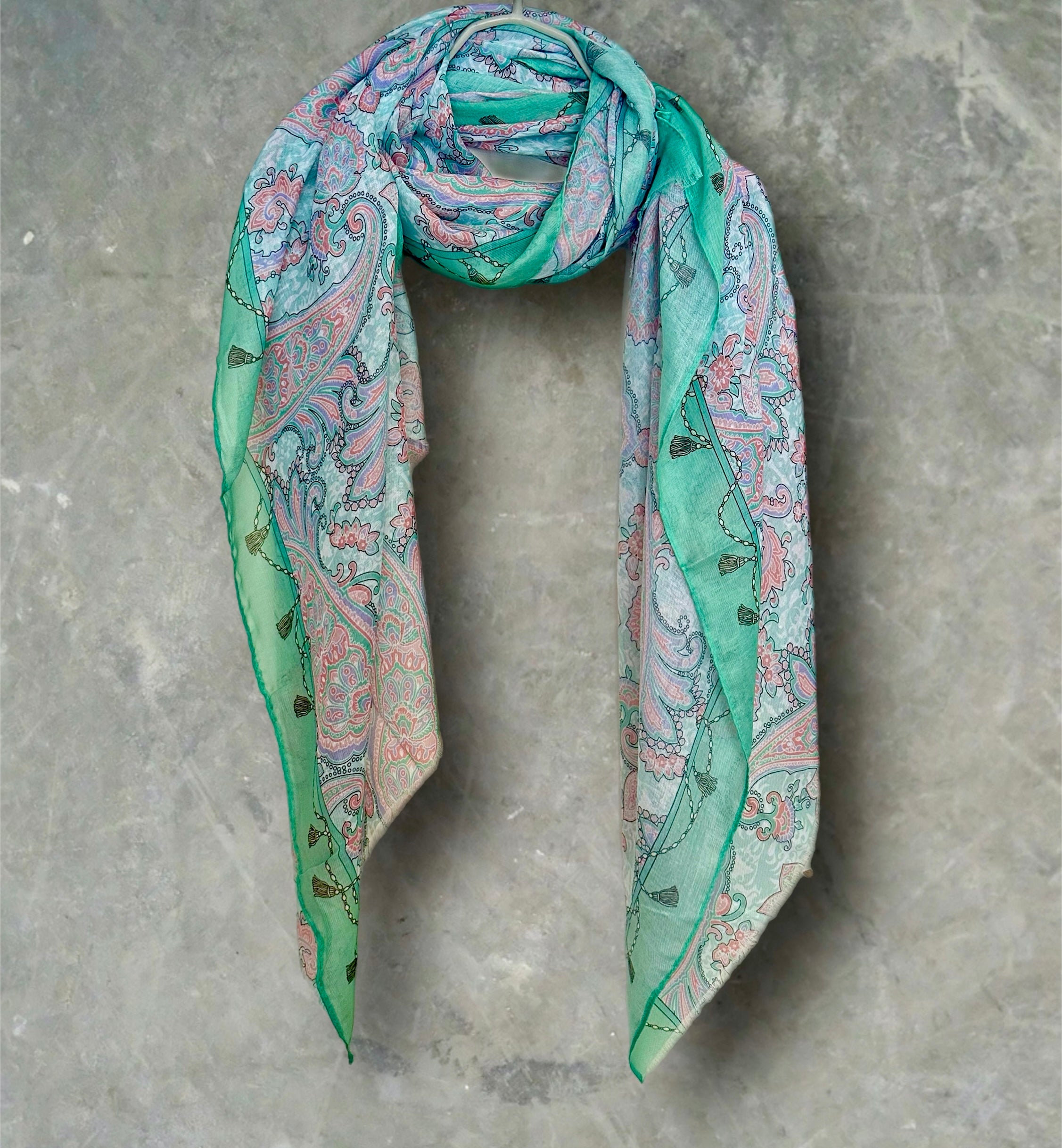 Light Green Paisley Pattern Cotton Scarf