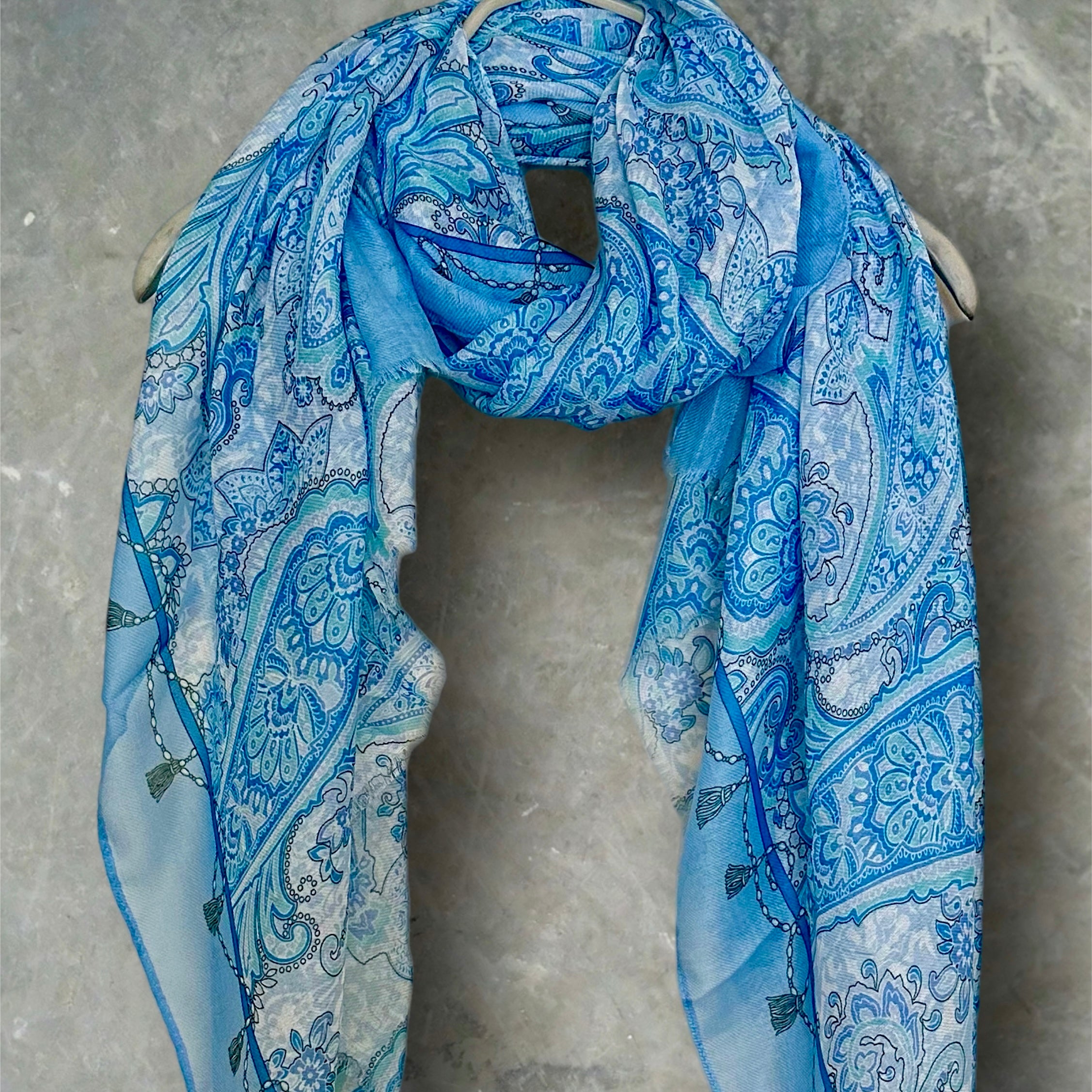 Light Blue Paisley Pattern Cotton Scarf