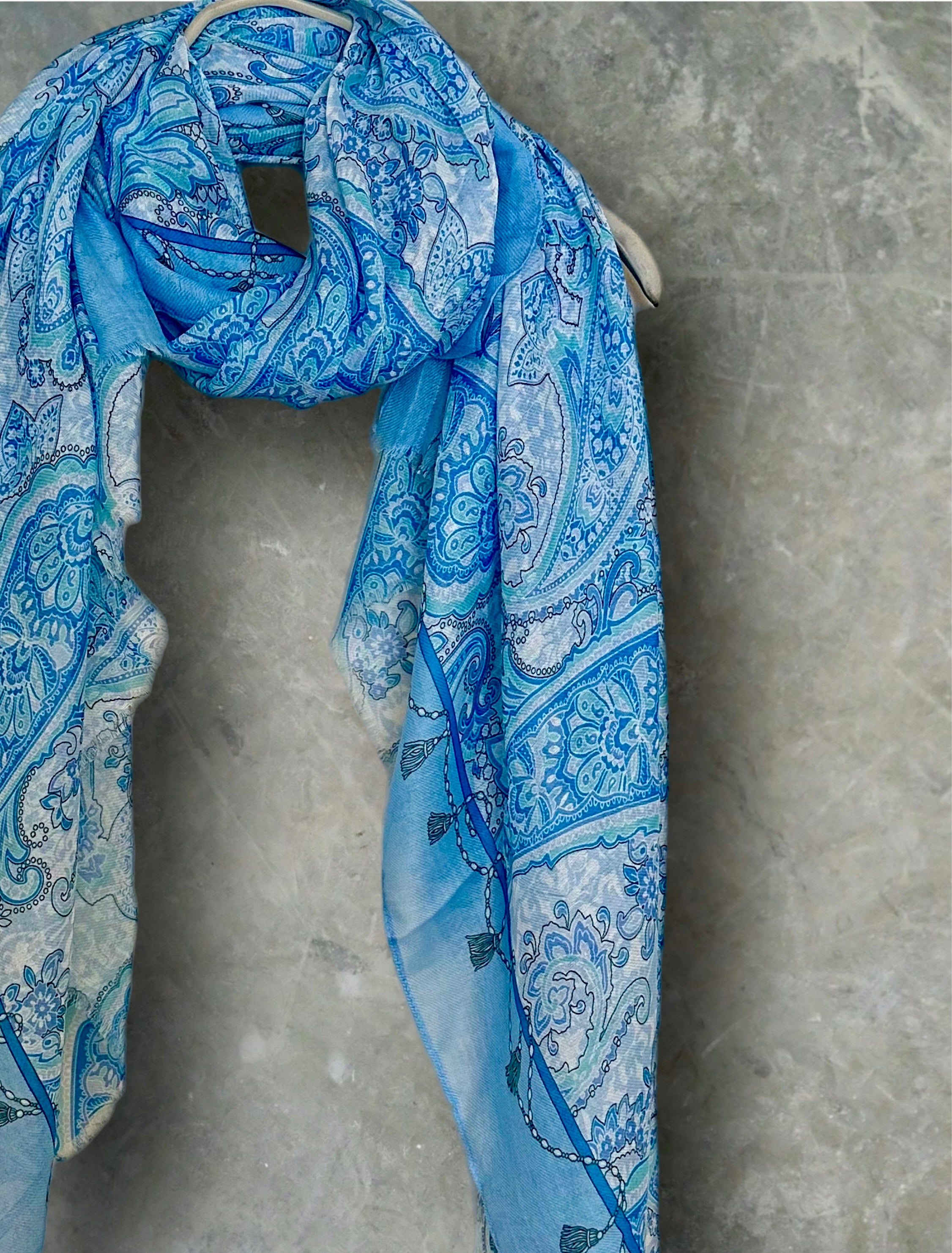 Light Blue Paisley Pattern Cotton Scarf