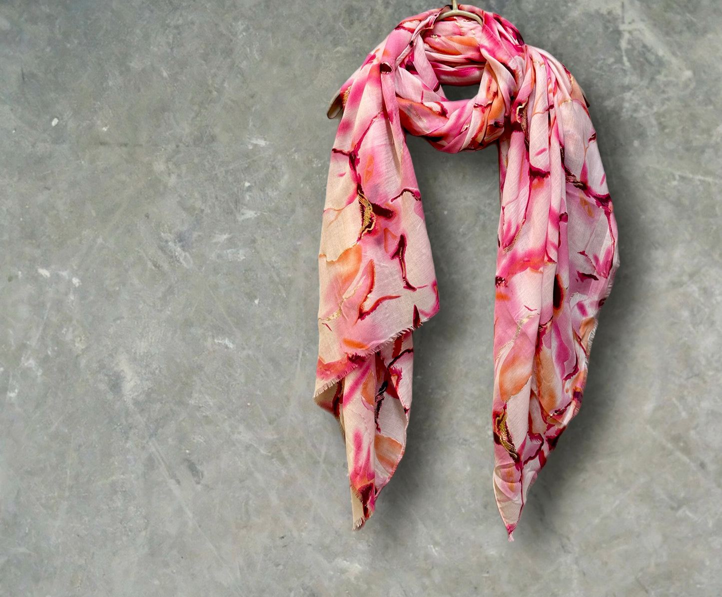 Pink Cotton Scarf for Women with Abstract Paint Splashes and Gold Accents,All-Season Gifts for Her,Mom,Birthday and Christmas.