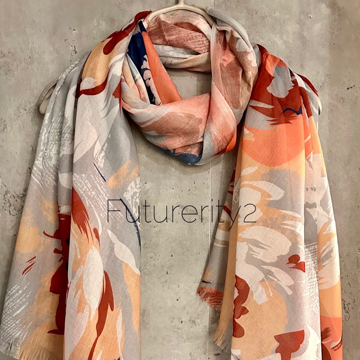 Beige Cotton Blend Scarf with Huge Flowers Pattern – An Elegant Gift for Mom and Her, Ideal for Birthday and Christmas Celebrations