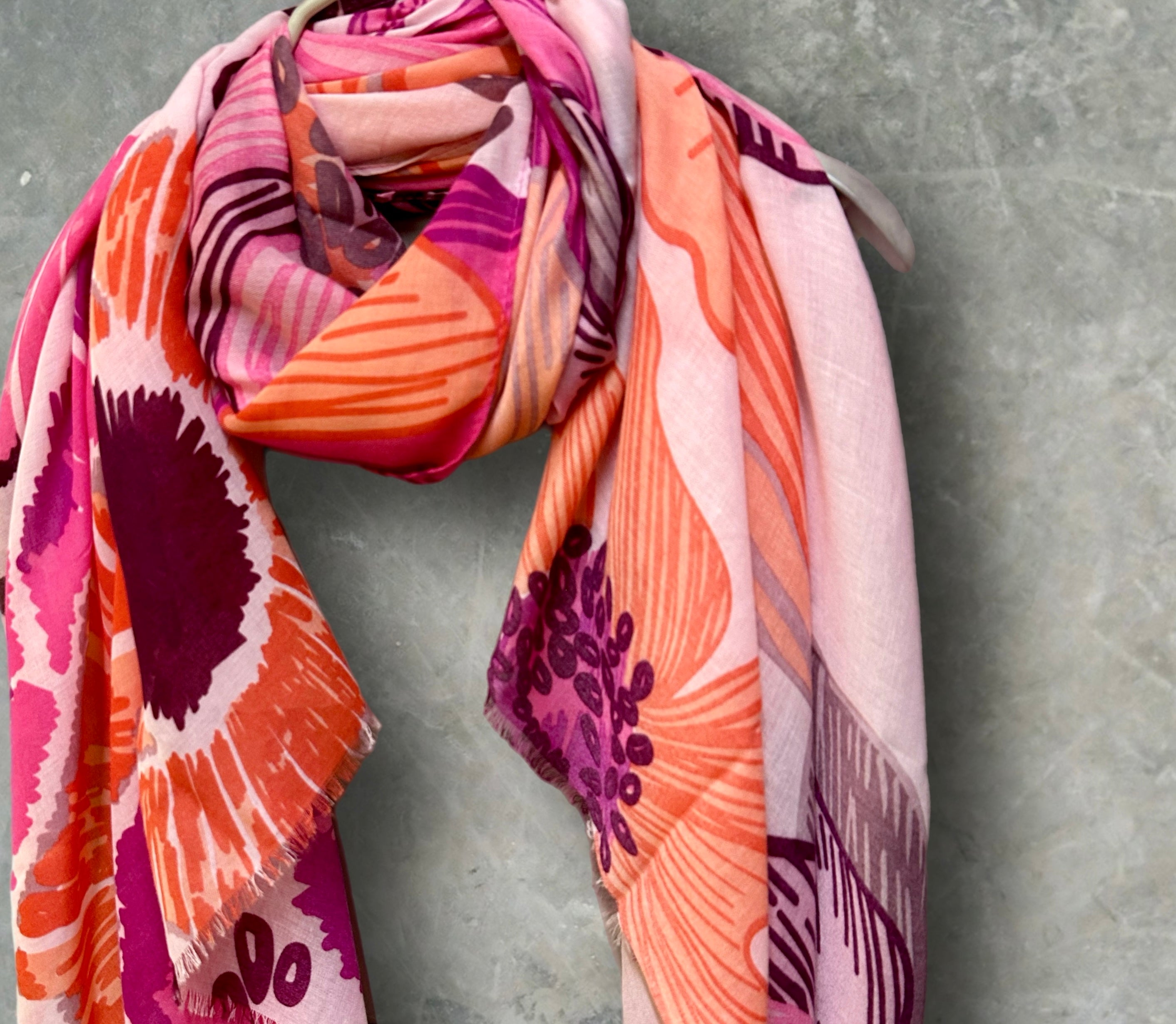 Stunning Pink Scarf Featuring Huge Sketched Flowers