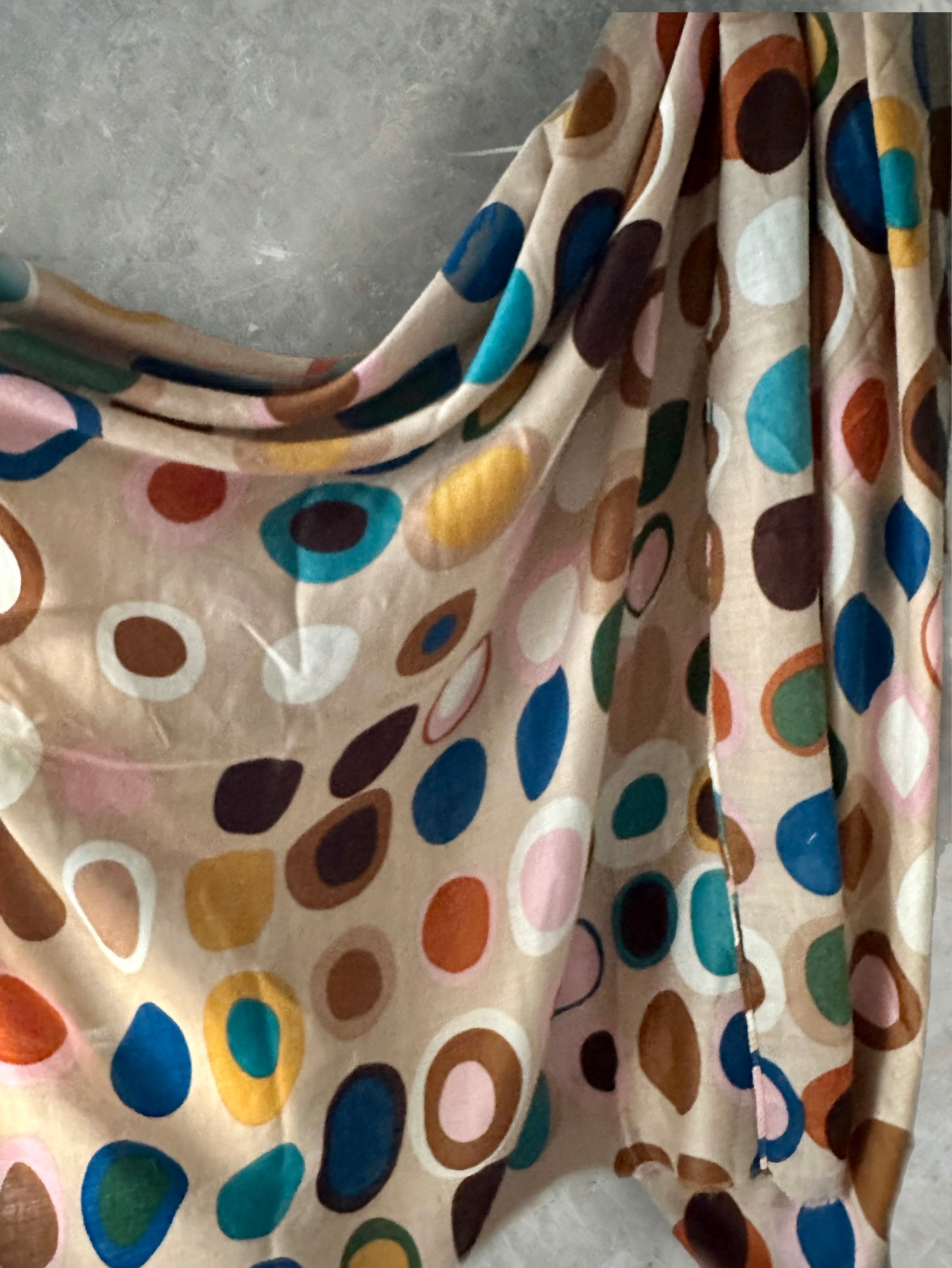 Multicolour Circle Pattern Beige Cotton Scarf