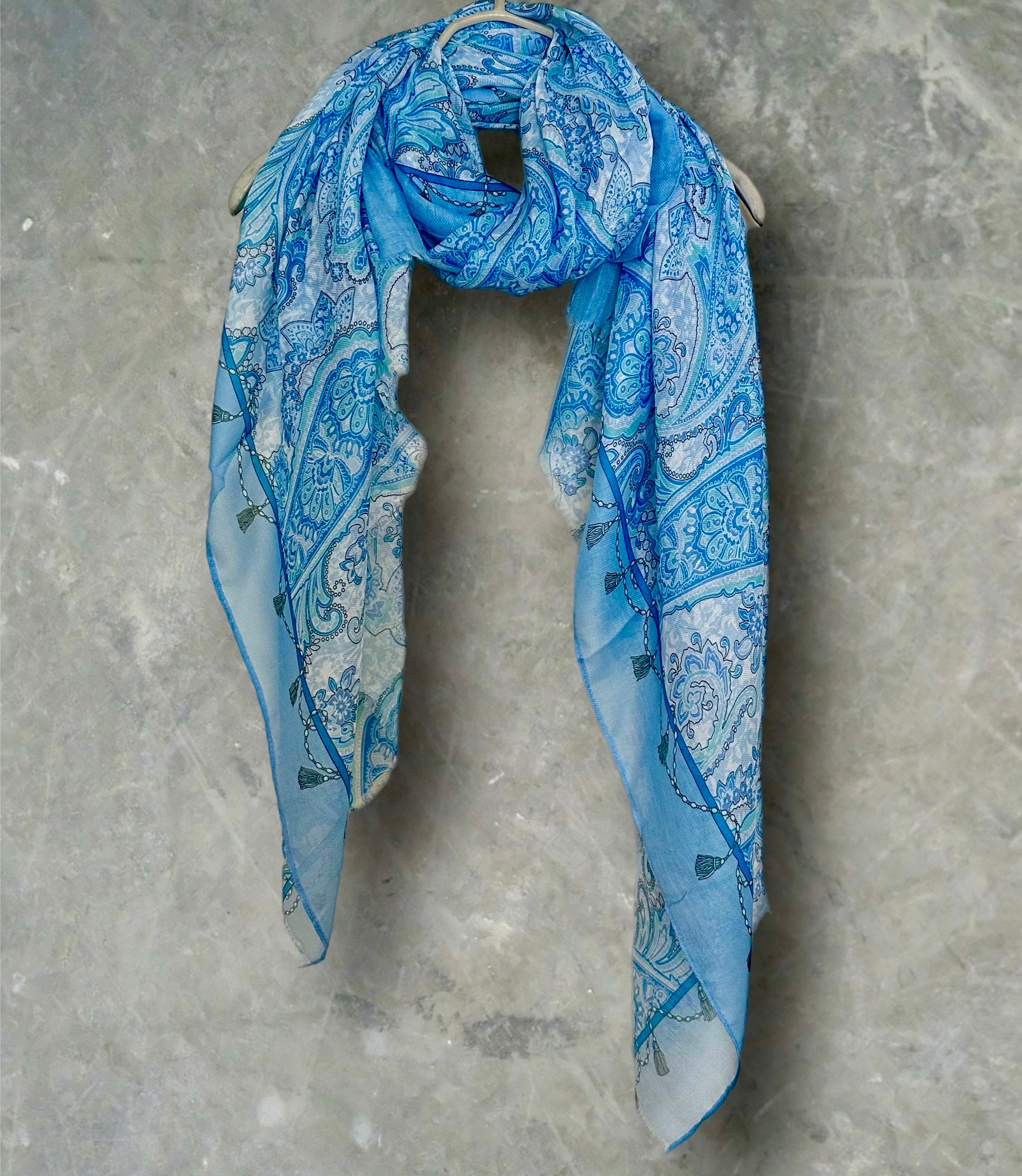 Light Blue Paisley Pattern Cotton Scarf
