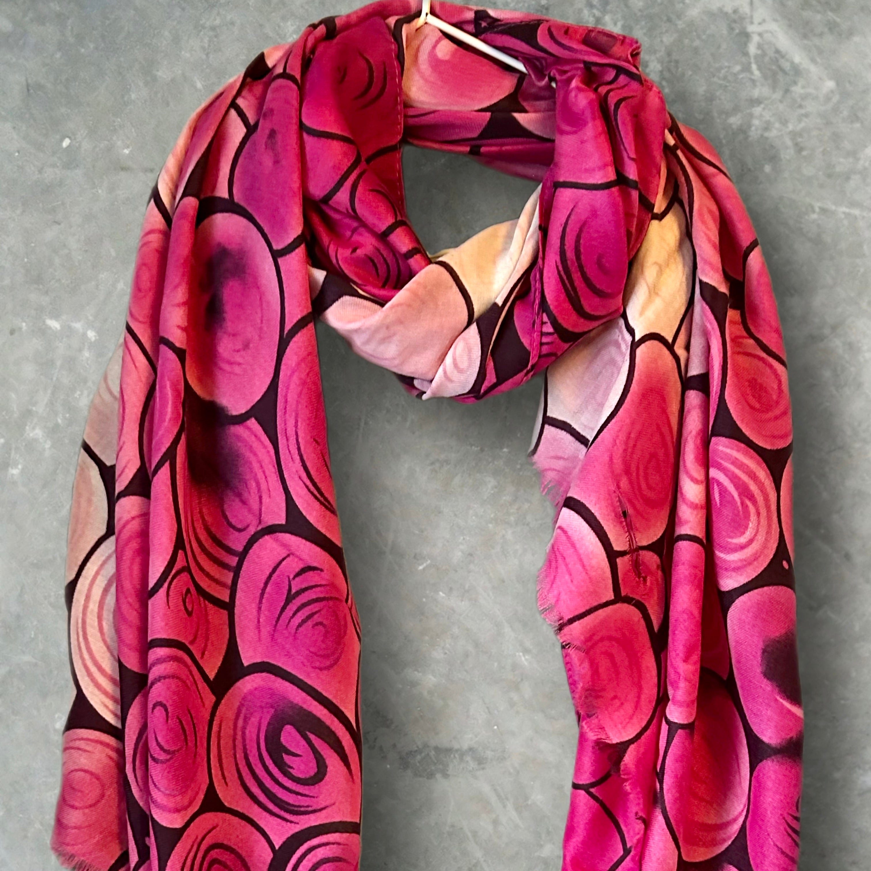 Fuchsia Pink Seamless Bubbles Pattern Cotton Scarf