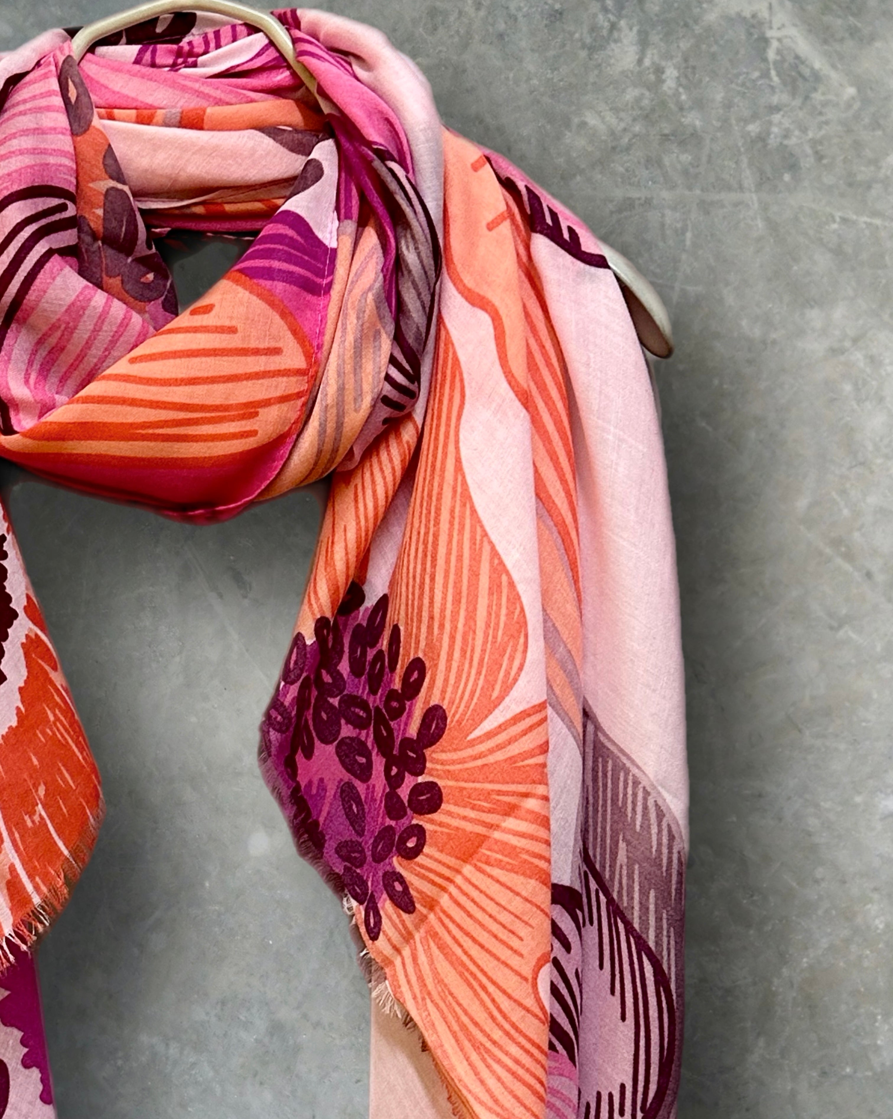 Stunning Pink Scarf Featuring Huge Sketched Flowers