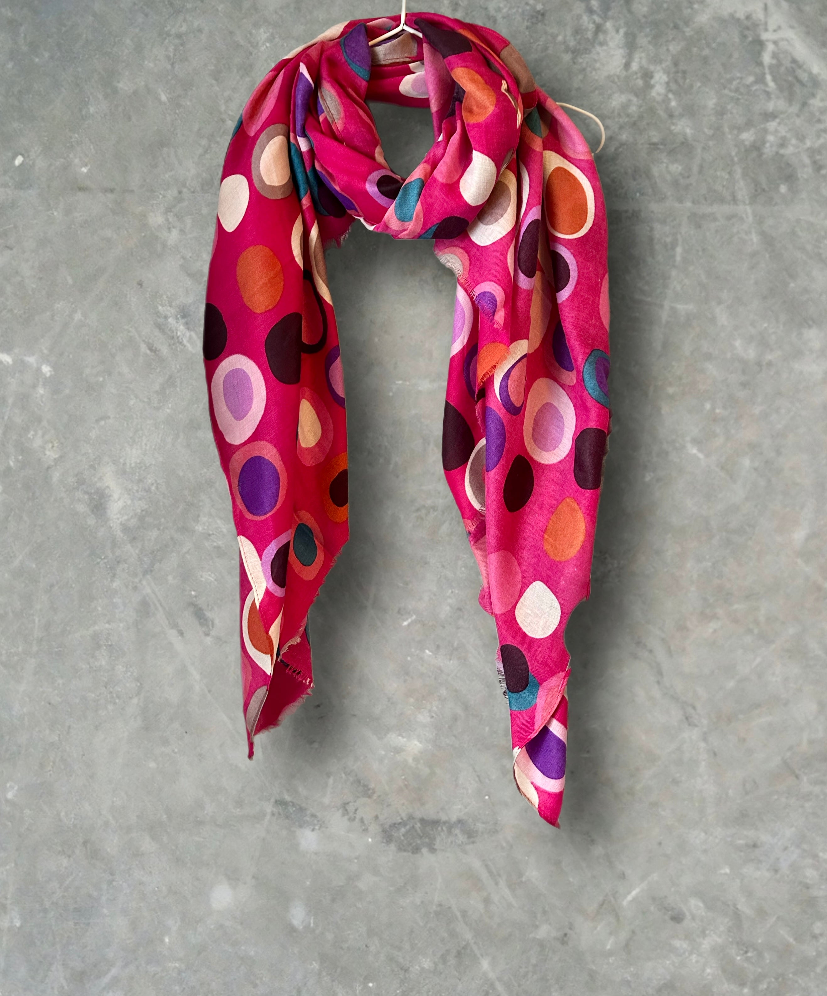 Multicolour Circle Pattern Fuchsia Pink Cotton Scarf