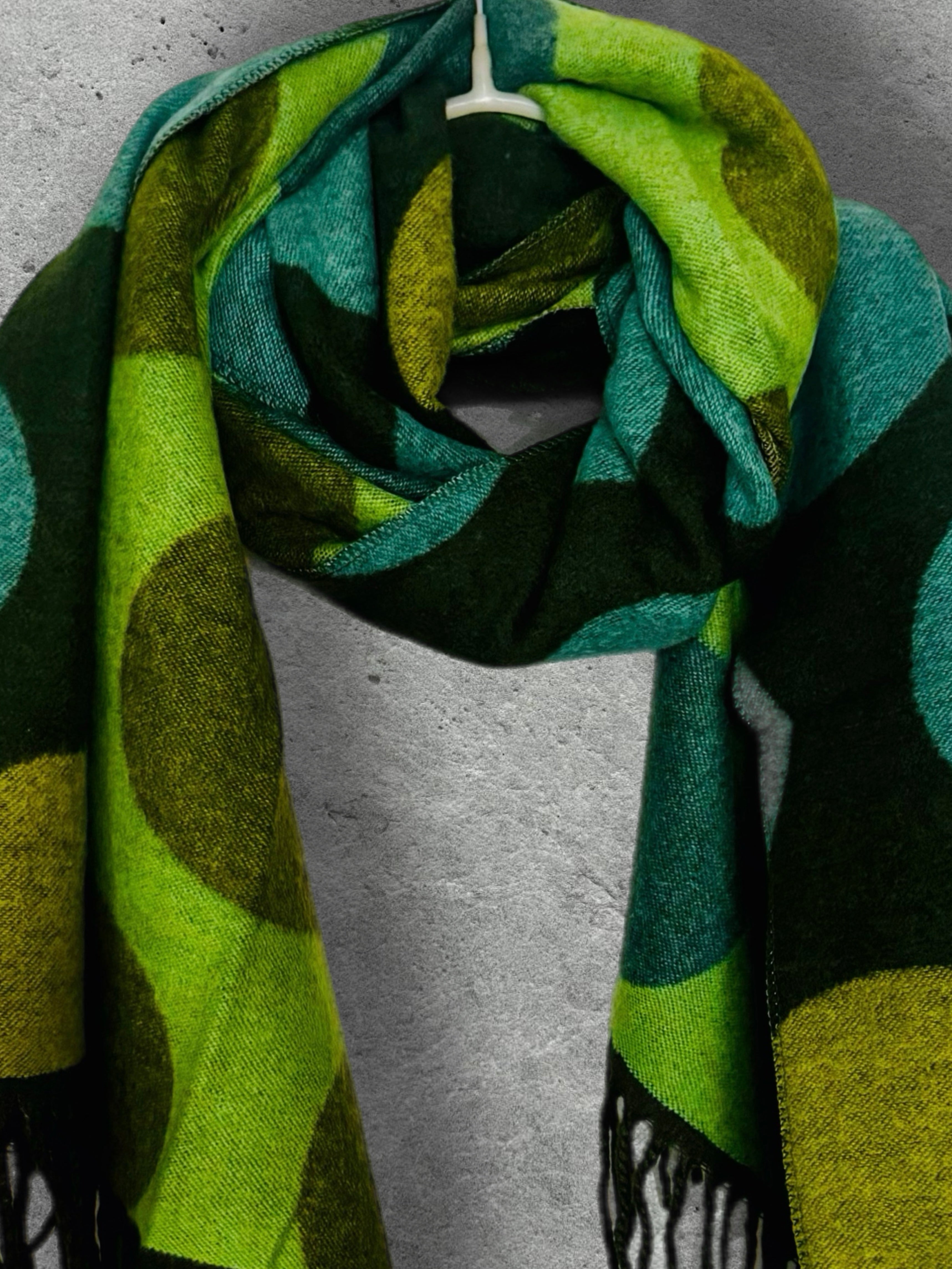 Bright Green Double-Sided Cashmere Winter Scarf with Polka Dots design