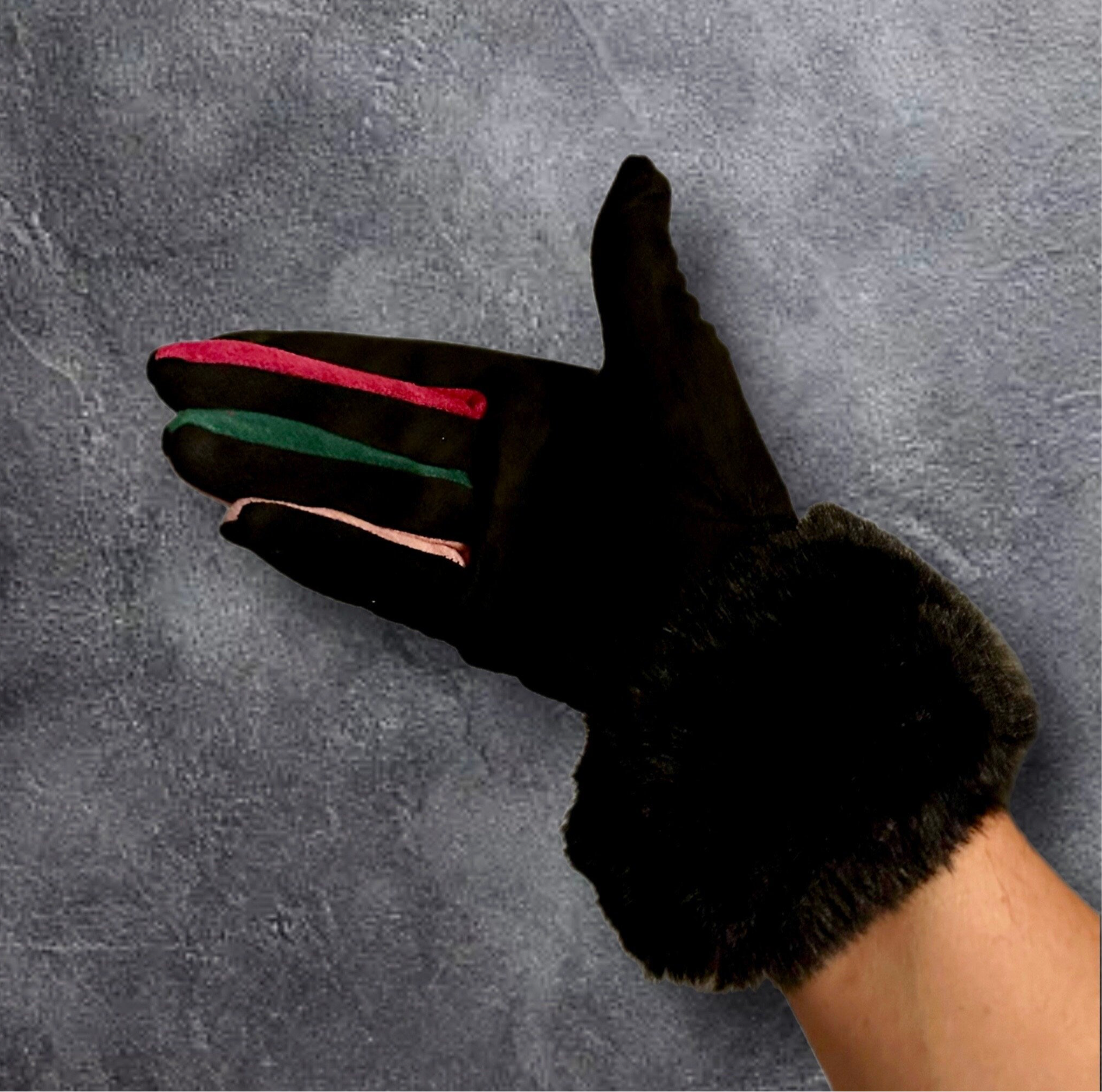 Black Suede Gloves with Faux Fur