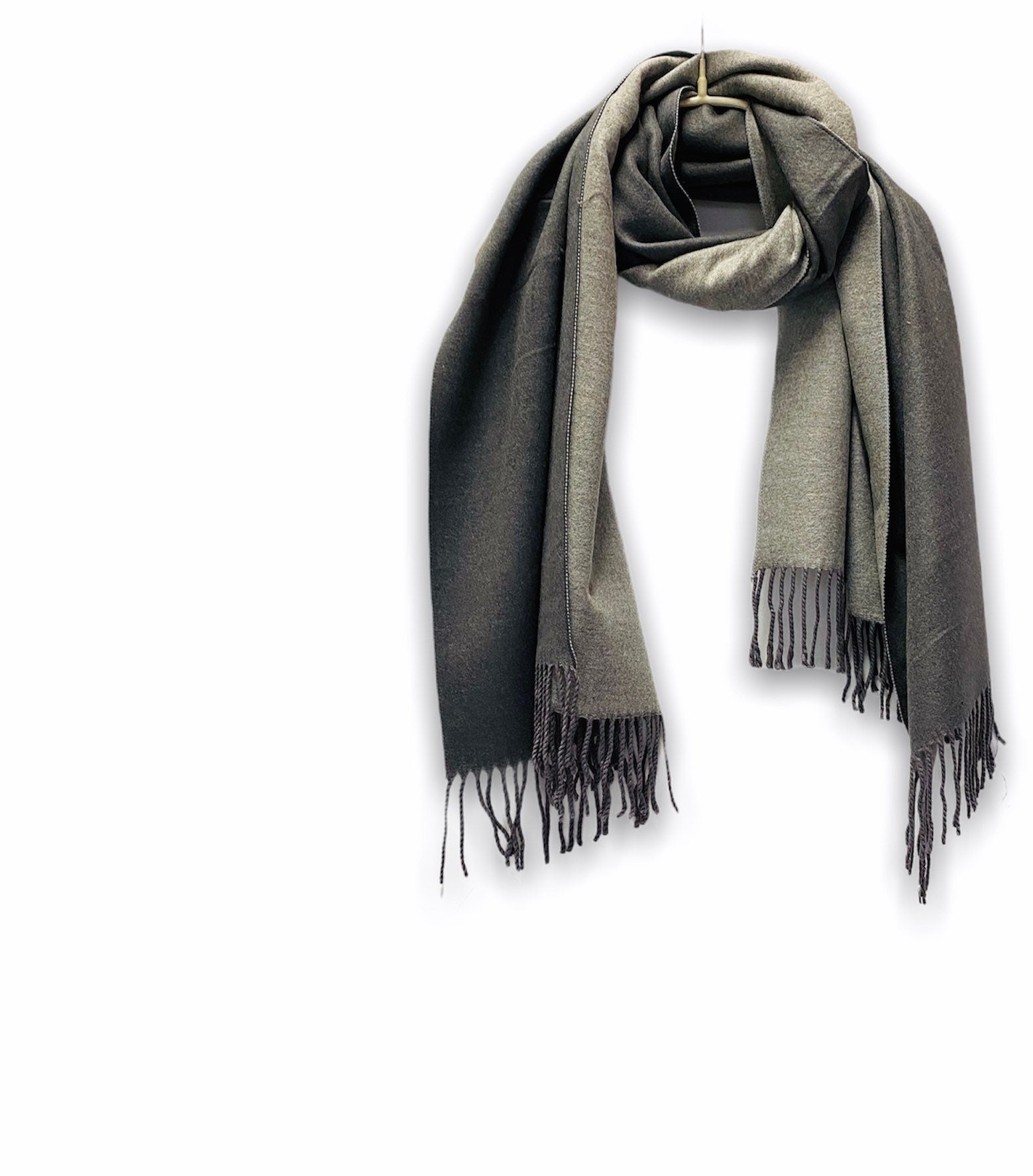 Double Sided Two Tone Grey Cashmere Blend Scarf