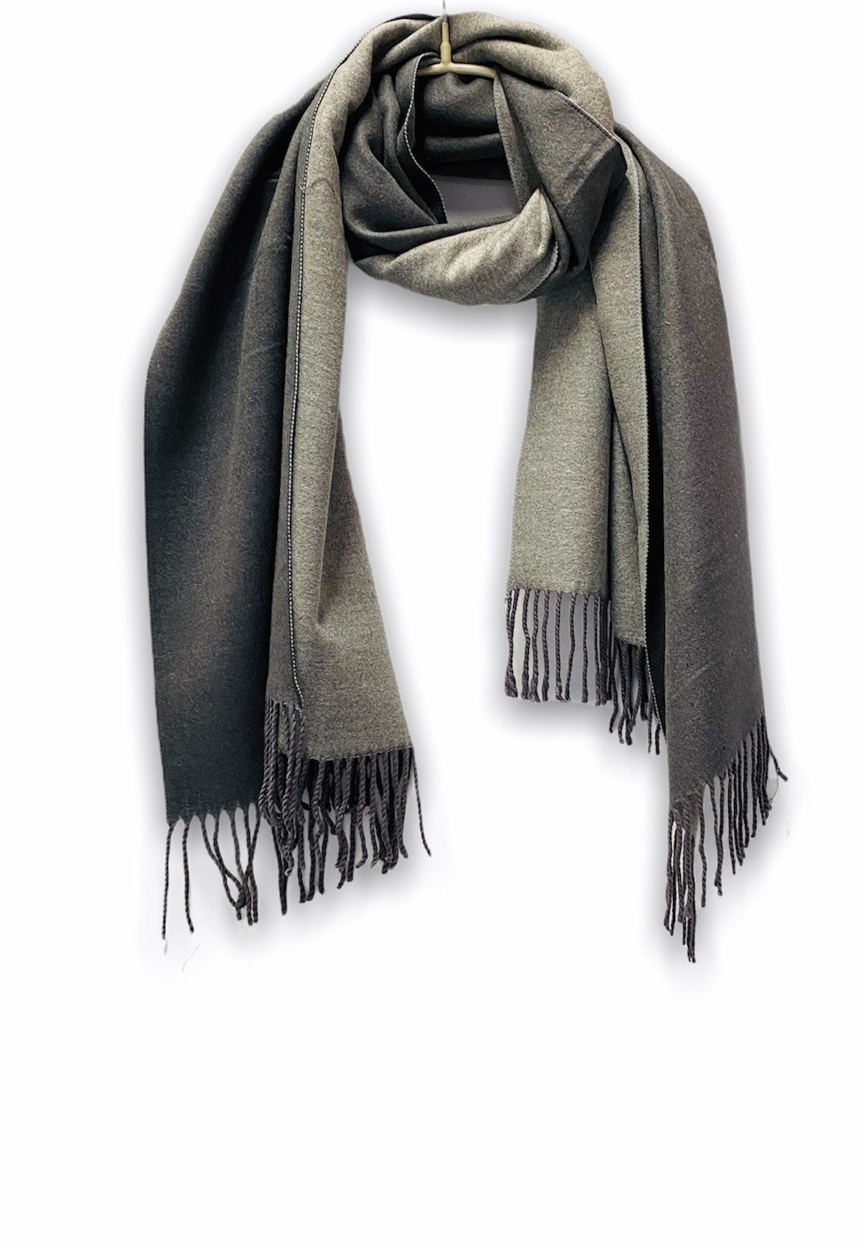 Double Sided Two Tone Grey Cashmere Blend Scarf