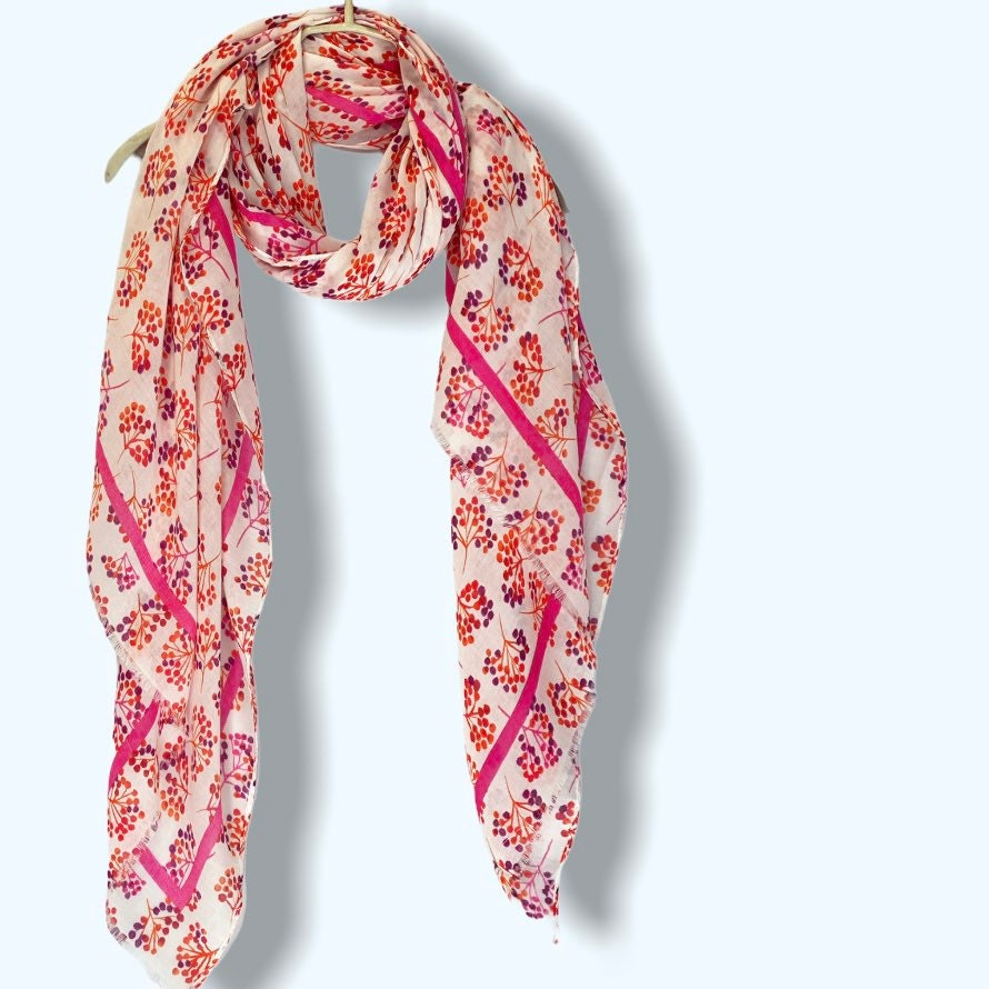 Micro Flowers Stem Pink Cotton Blend Scarf