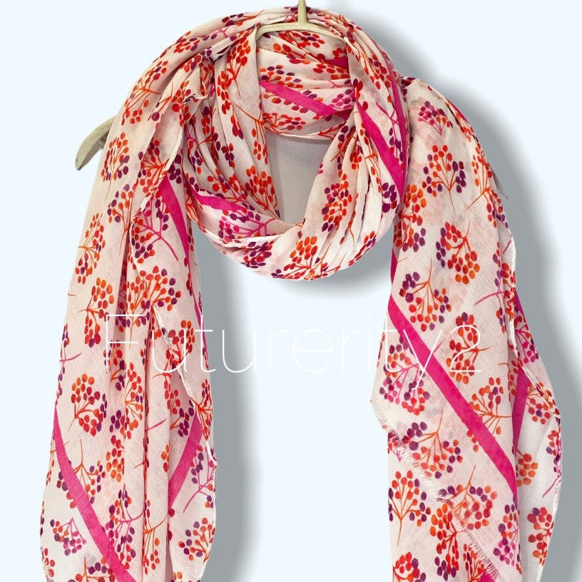 Micro Flowers Stem Pink Cotton Blend Scarf