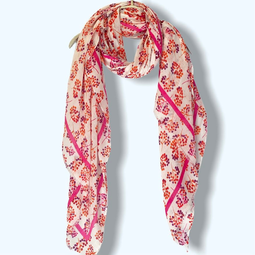 Micro Flowers Stem Pink Cotton Blend Scarf