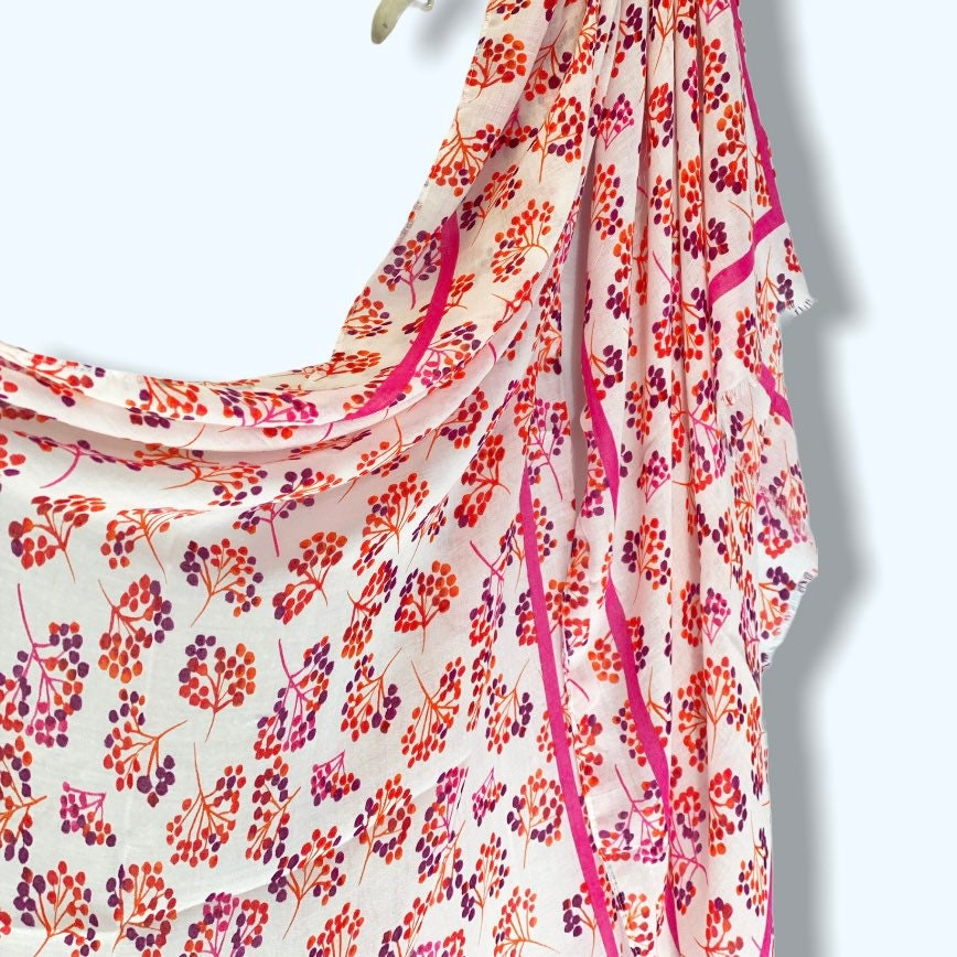 Micro Flowers Stem Pink Cotton Blend Scarf