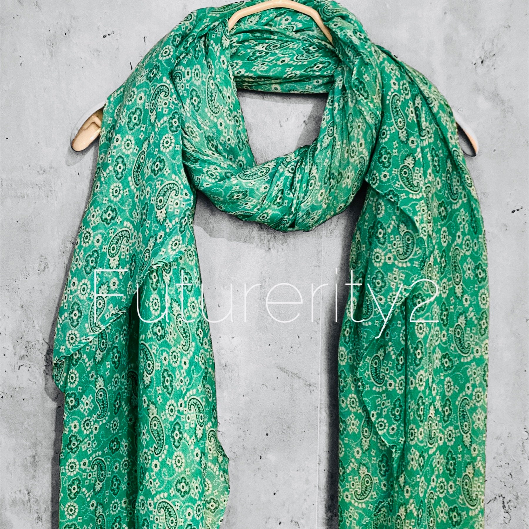 Classic Paisley Green Cotton Scarf