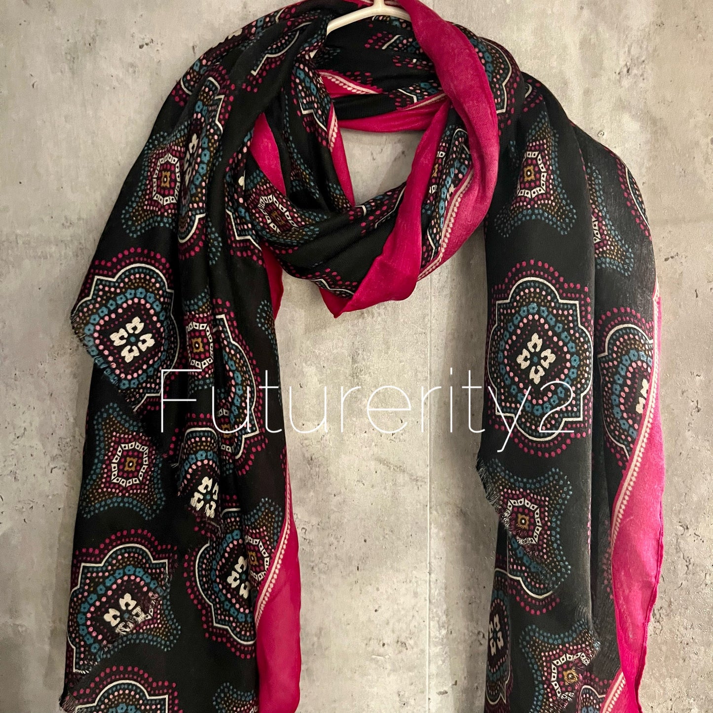 Black Cotton Scarf with Saree Pattern and Pink Trim – A Unique and Stylish Gift for Her, Perfect for All Seasons and Occasions