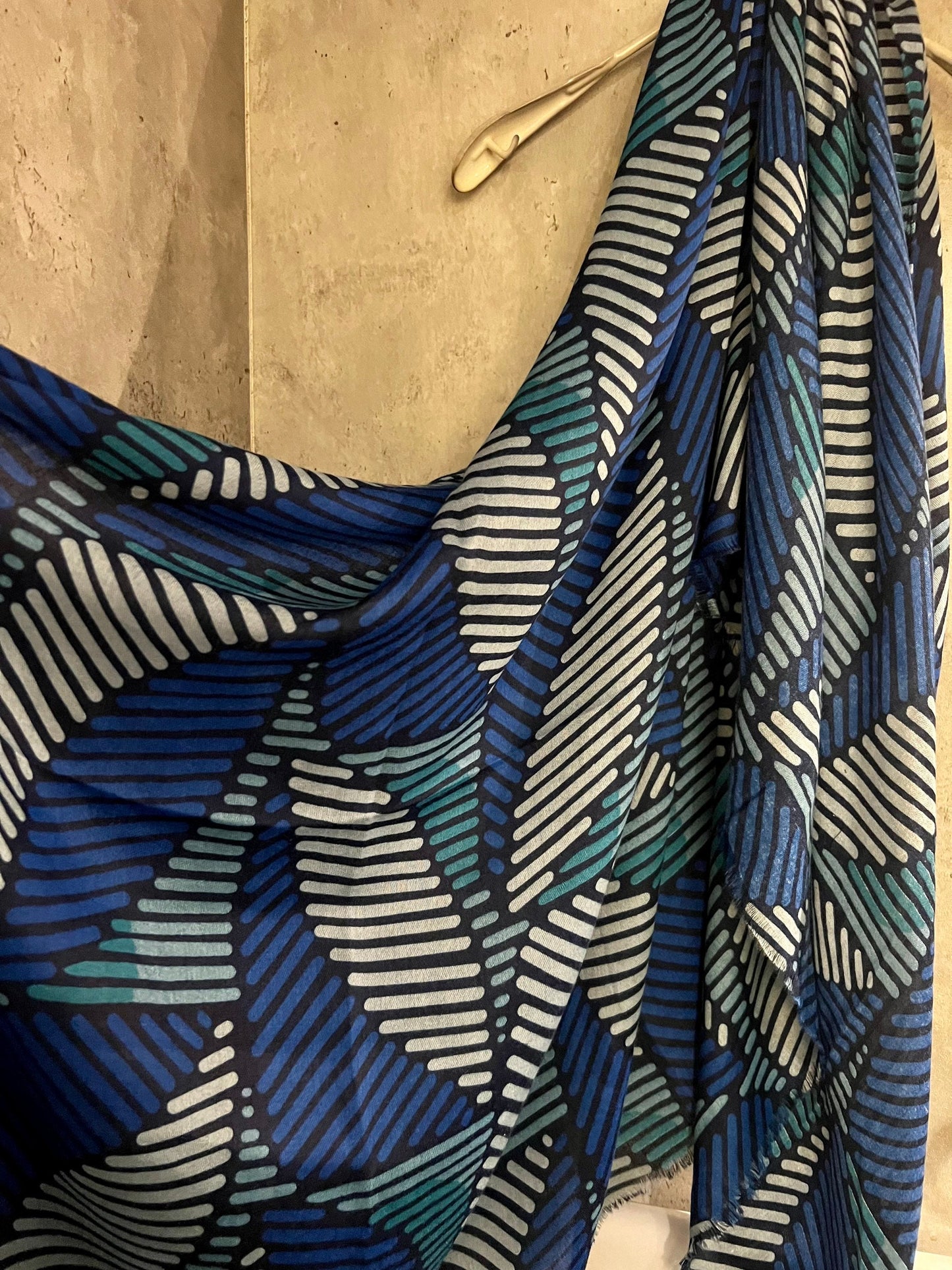 Symmetry Lines Pattern Blue Cotton Scarf/Summer Autumn Winter Scarf/Gifts For Her Birthday Christmas/Gifts For Mum/UK Seller