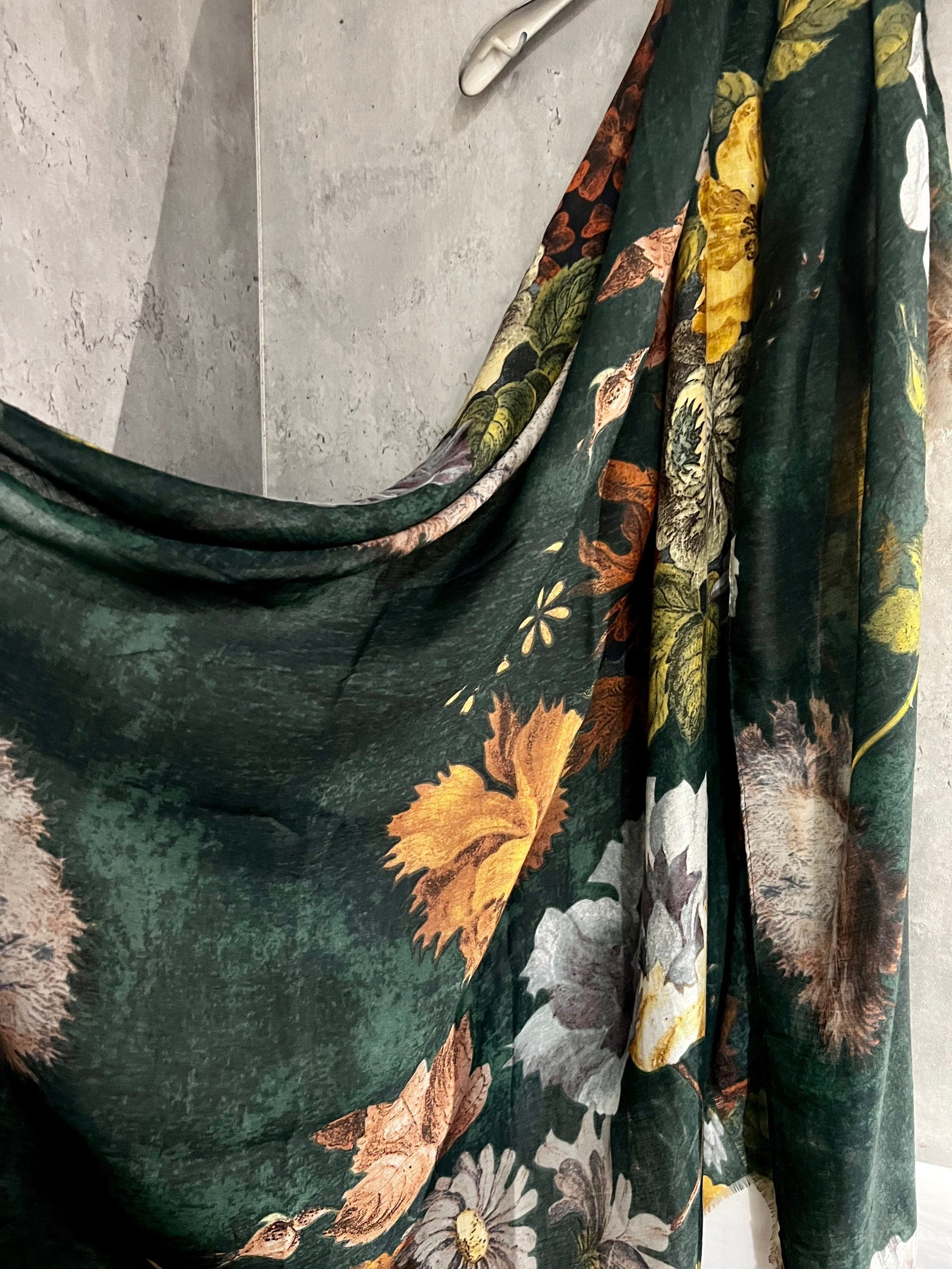 Vintage Peony Flowers Green  Cotton Scarf