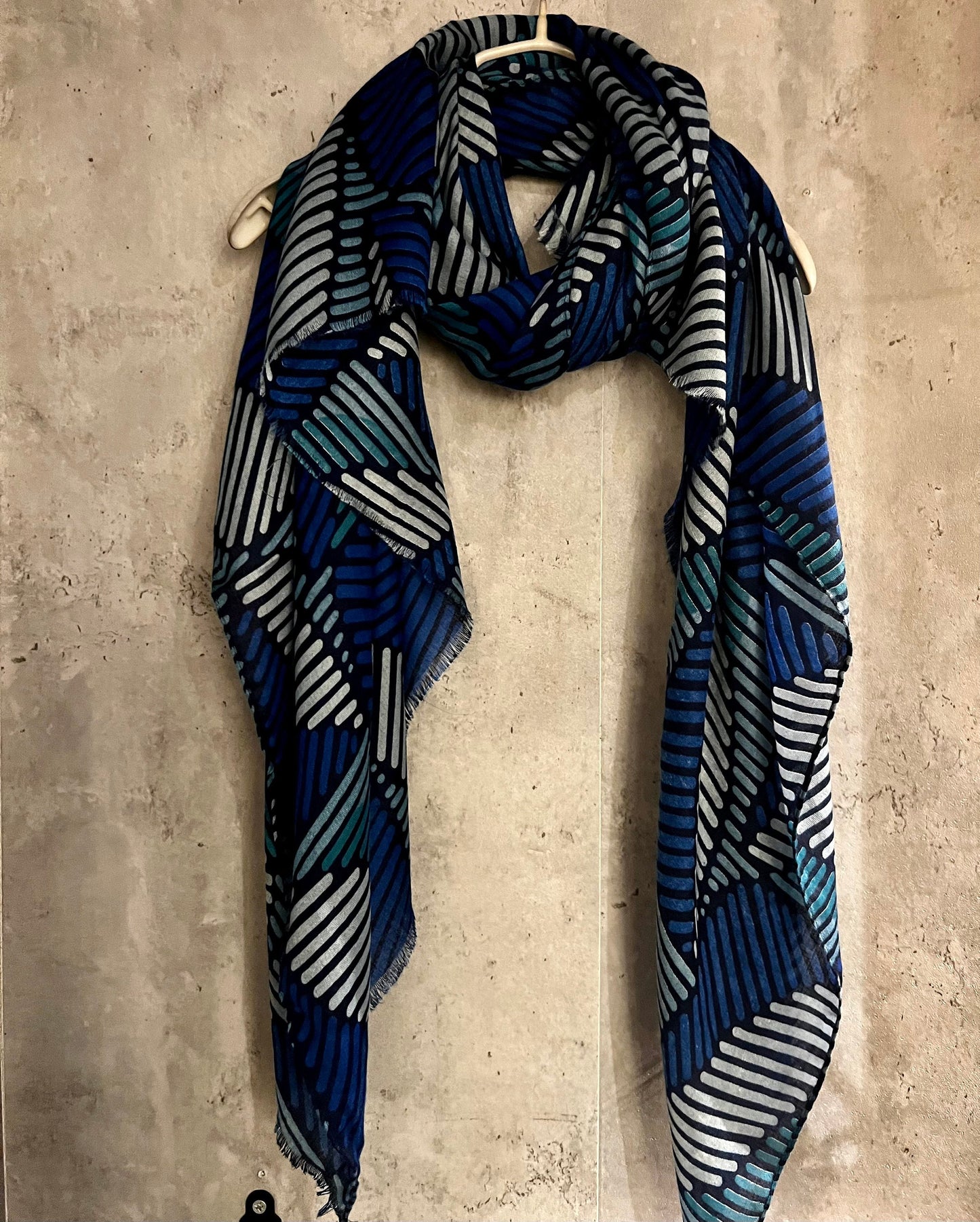 Symmetry Lines Pattern Blue Cotton Scarf/Summer Autumn Winter Scarf/Gifts For Her Birthday Christmas/Gifts For Mum/UK Seller