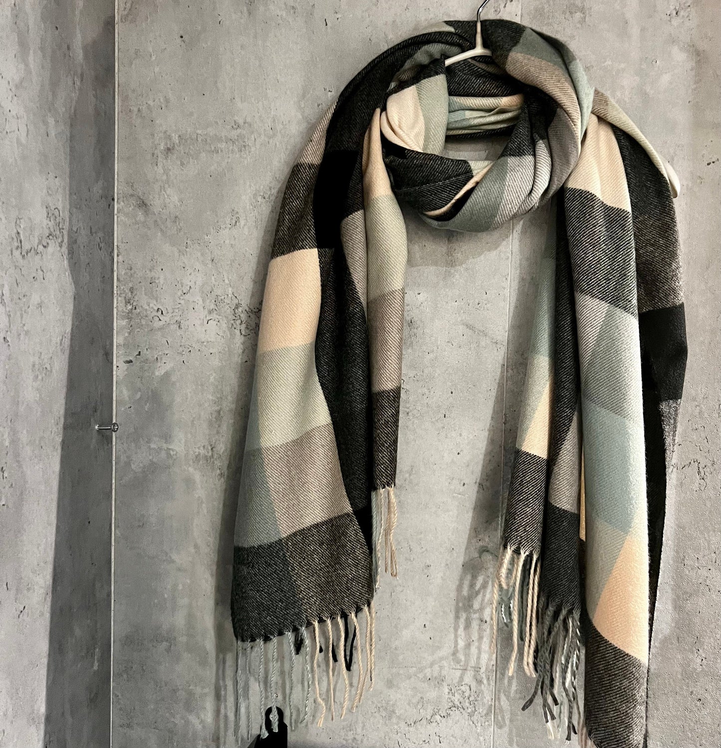 Checked Pattern Grey Black Beige Cashmere Viscose Blend Scarf/Winter Autumn Scarf/Gifts For Mum/Men Scarf/Gifts For Her Birthday Christmas