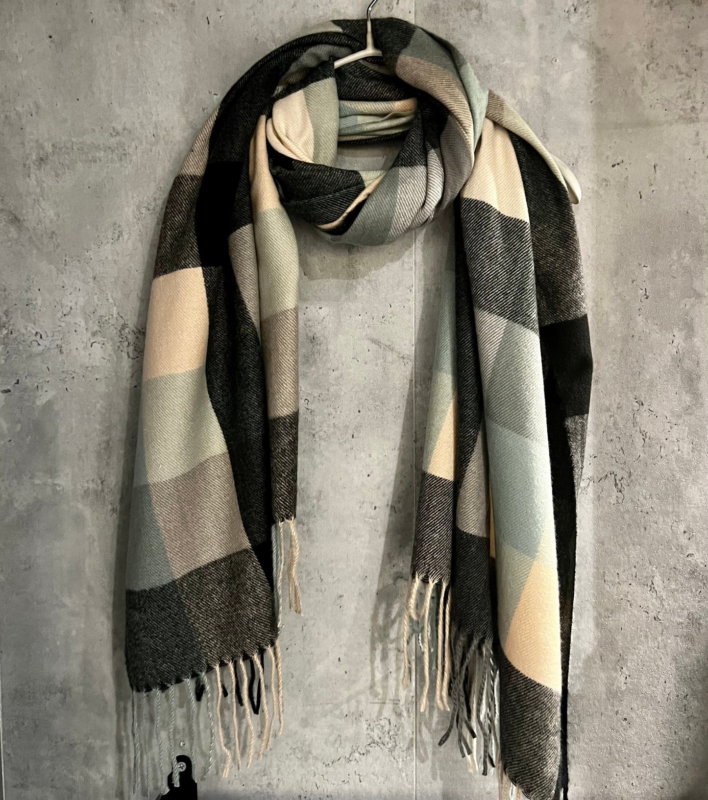 Checked Pattern Grey Black Beige Cashmere Viscose Blend Scarf/Winter Autumn Scarf/Gifts For Mum/Men Scarf/Gifts For Her Birthday Christmas