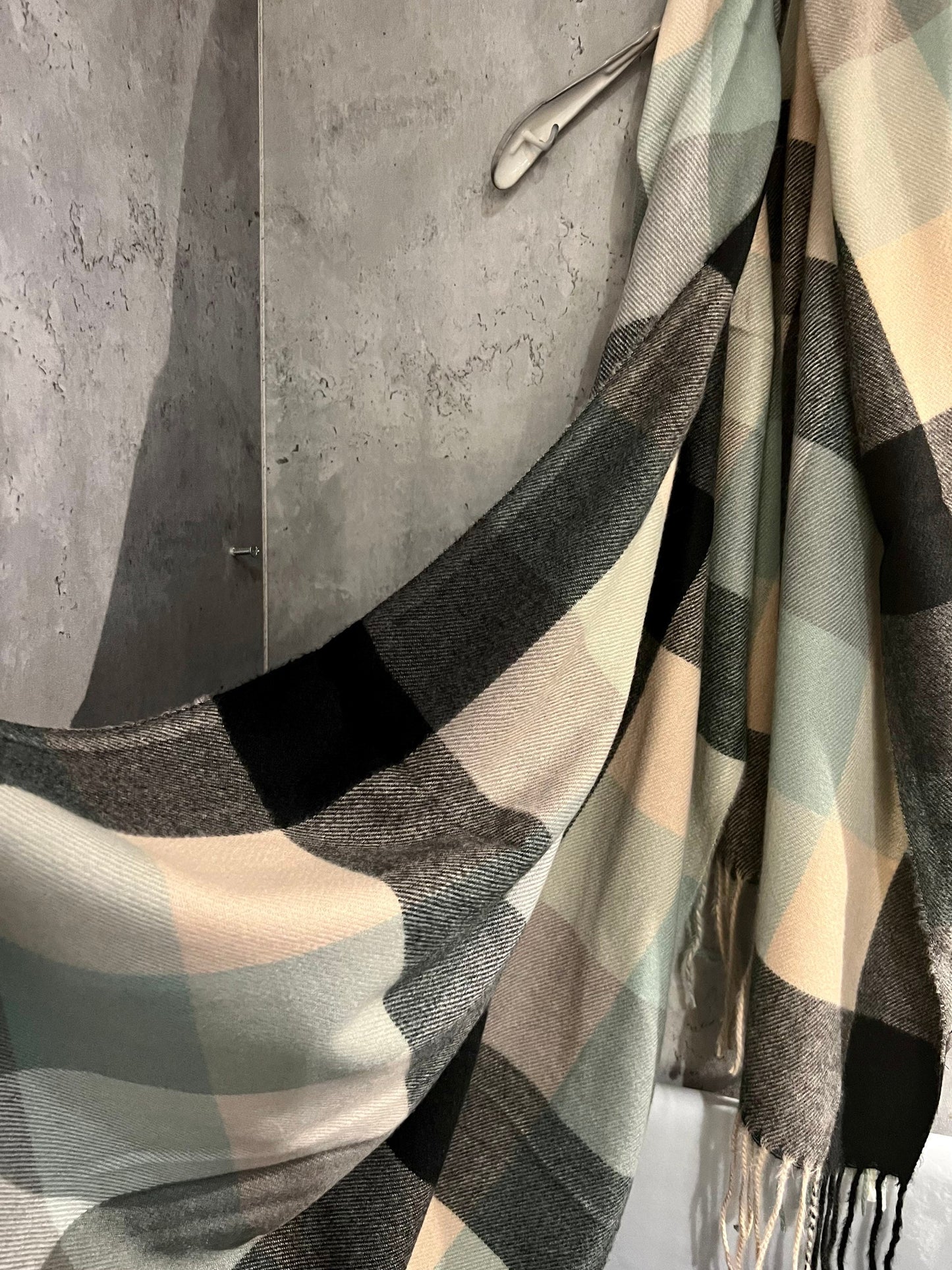 Checked Pattern Grey Black Beige Cashmere Viscose Blend Scarf/Winter Autumn Scarf/Gifts For Mum/Men Scarf/Gifts For Her Birthday Christmas