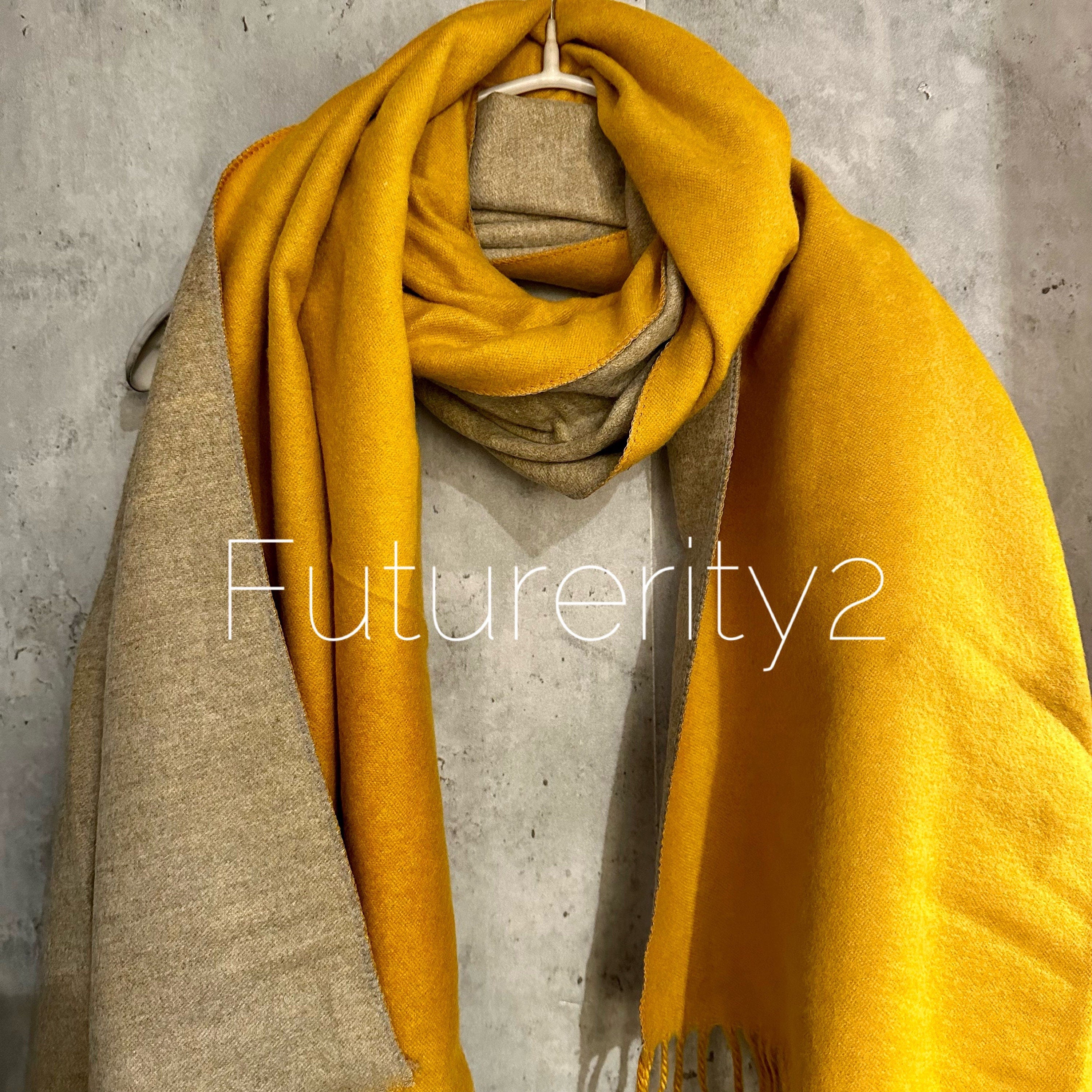 Double Sided Yellow Beige  Cashmere Blend Scarf