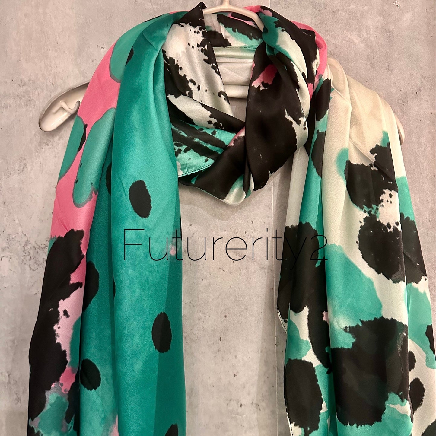 Green Pink Silk Scarf with Artistic Splotches – A Stylish and Versatile Gift for Mom, Her, and All Celebrations
